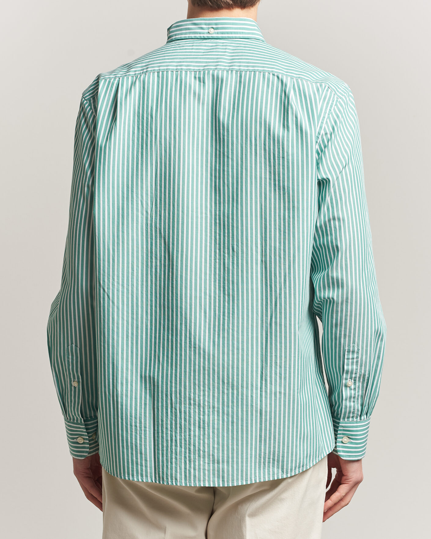 Men | Shirts | Charles Tyrwhitt | Button Down Stretch Poplin Shirt Green Stripe