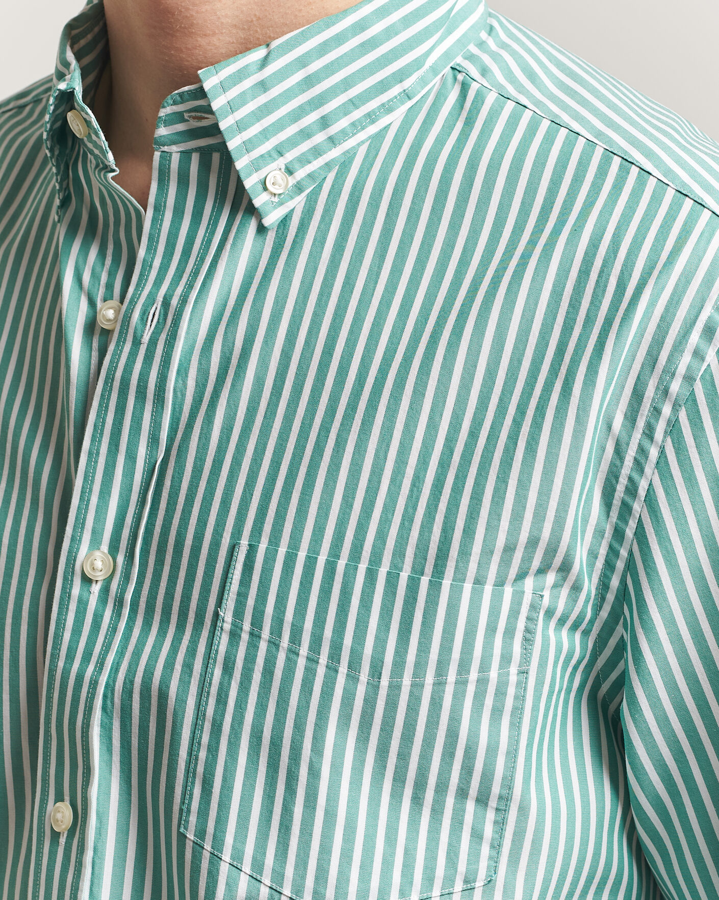 Men | Shirts | Charles Tyrwhitt | Button Down Stretch Poplin Shirt Green Stripe