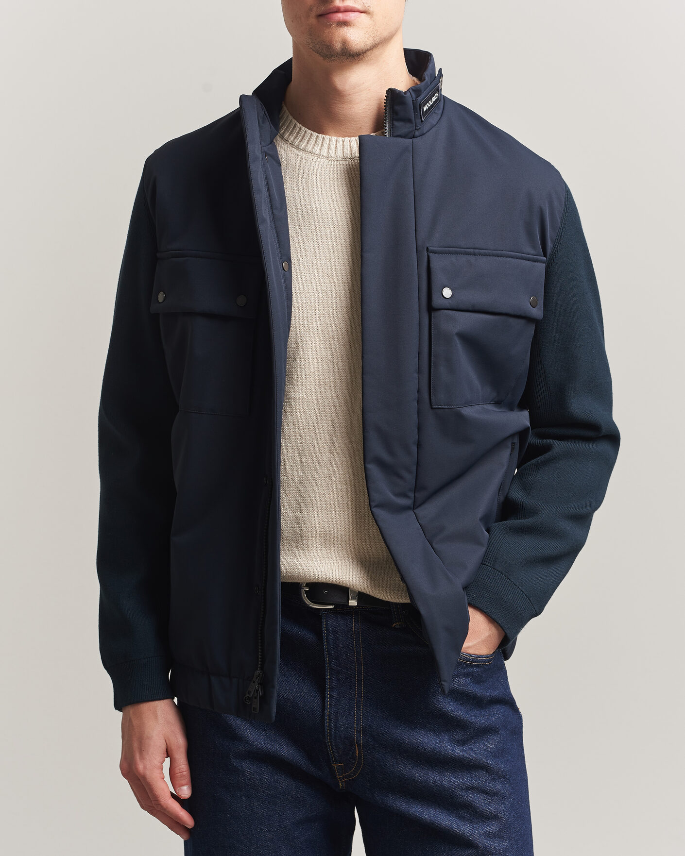 Men | Coats & Jackets | Woolrich | Two Layers Hybrid Jacket Melton Blue