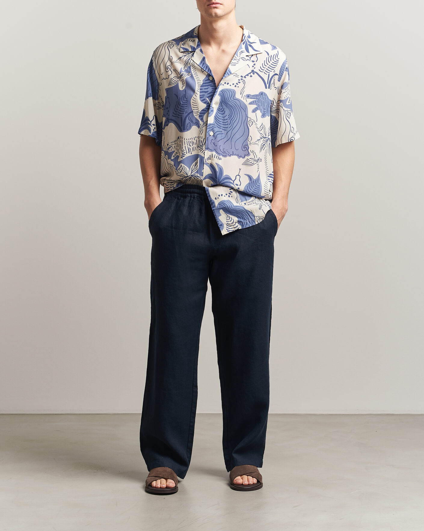 Men | Trousers | OAS | Nino Linen Pants Navy