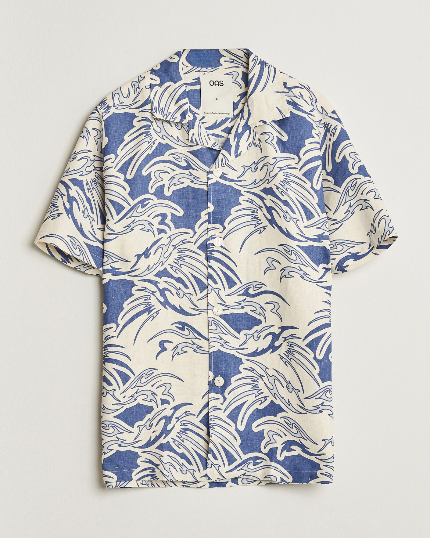 Men | Shirts | OAS | Cuba Short Sleeve Printed Linen Shirt Rouge Blue