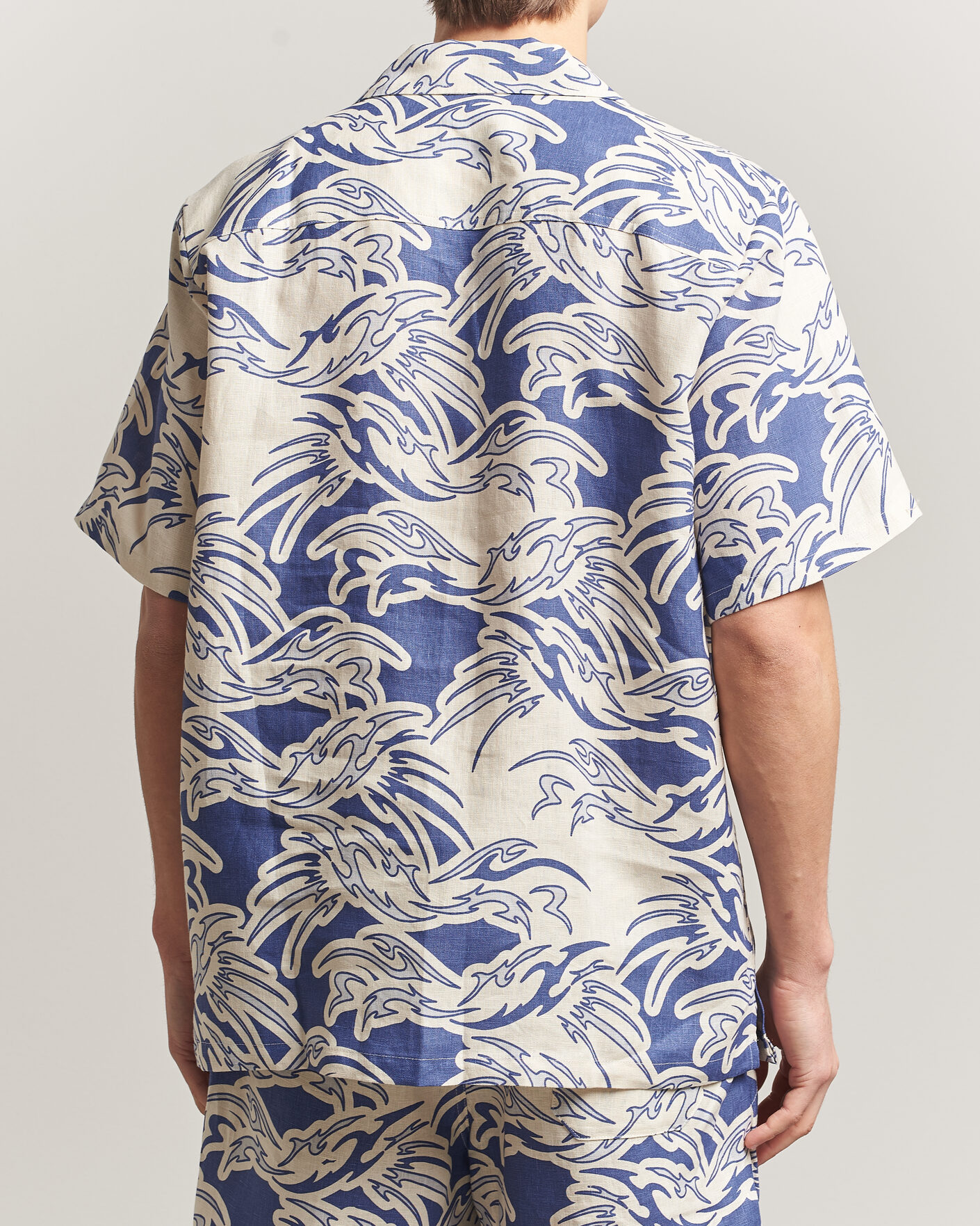 Men | Shirts | OAS | Cuba Short Sleeve Printed Linen Shirt Rouge Blue