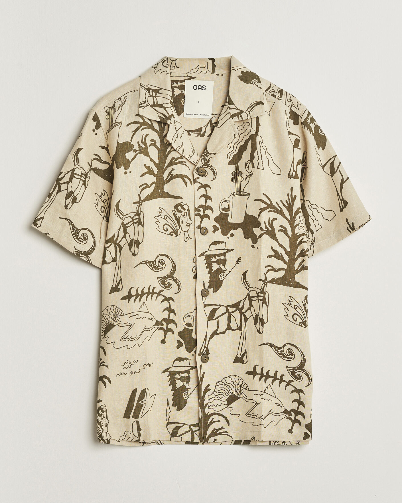 OAS Cuba Short Sleeve Printed Linen Shirt Poplan at CareOfCarl.com