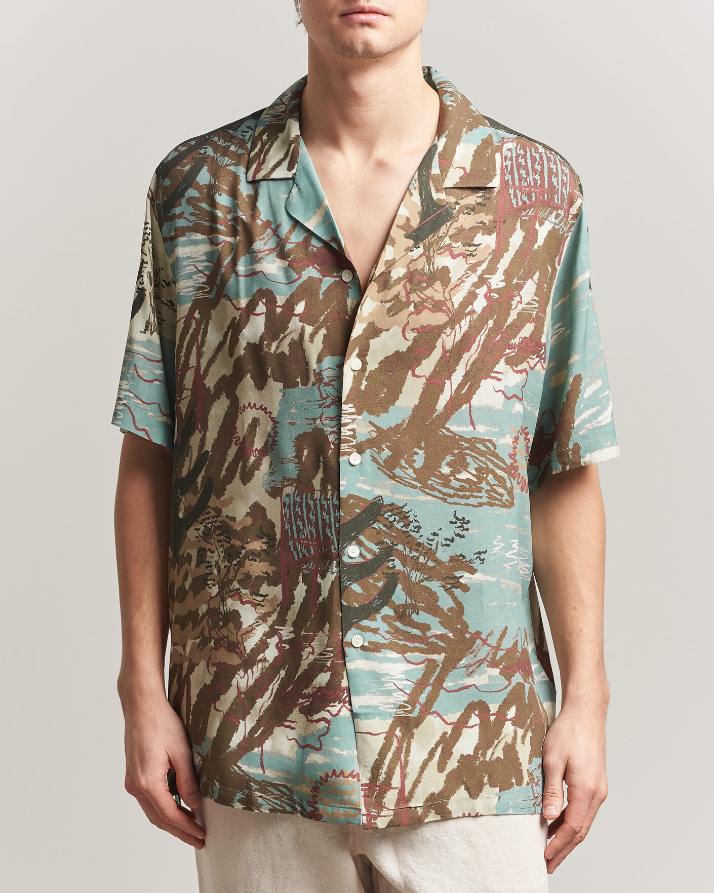 Men | Shirts | OAS | Rocco Viscose Short Sleeve Shirt Montara