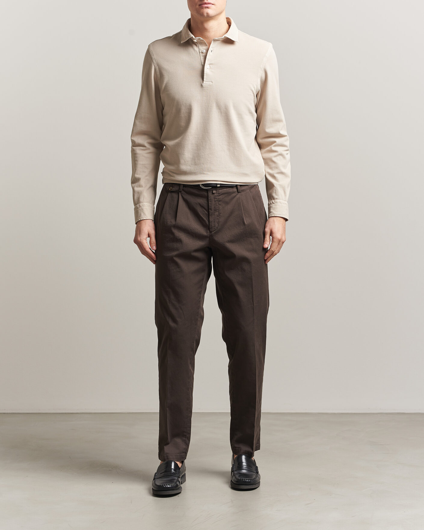 Men | Polo Shirts | Gran Sasso | Washed Long Sleeve Polo Beige Melange
