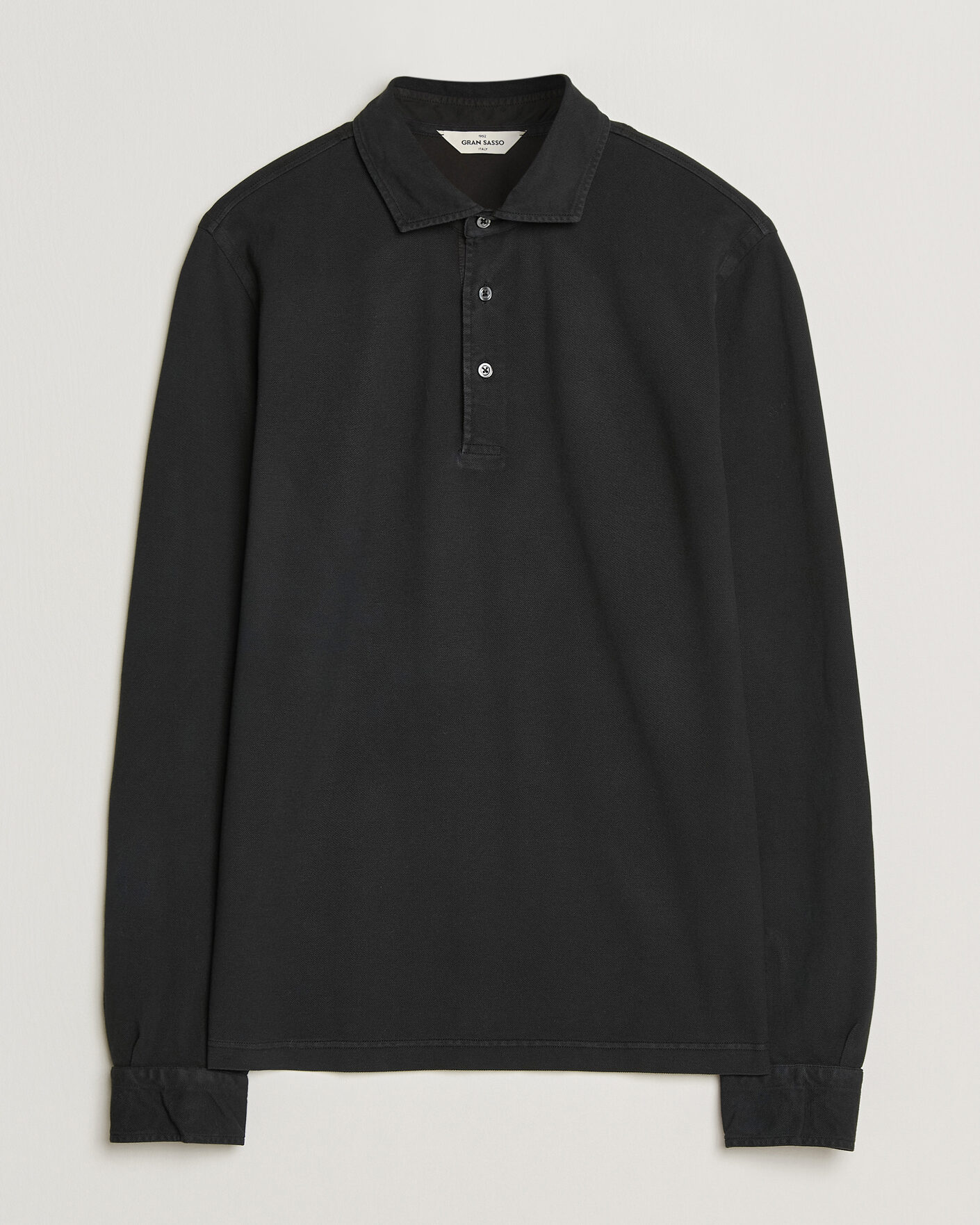 Men | Polo Shirts | Gran Sasso | Washed Long Sleeve Polo Black