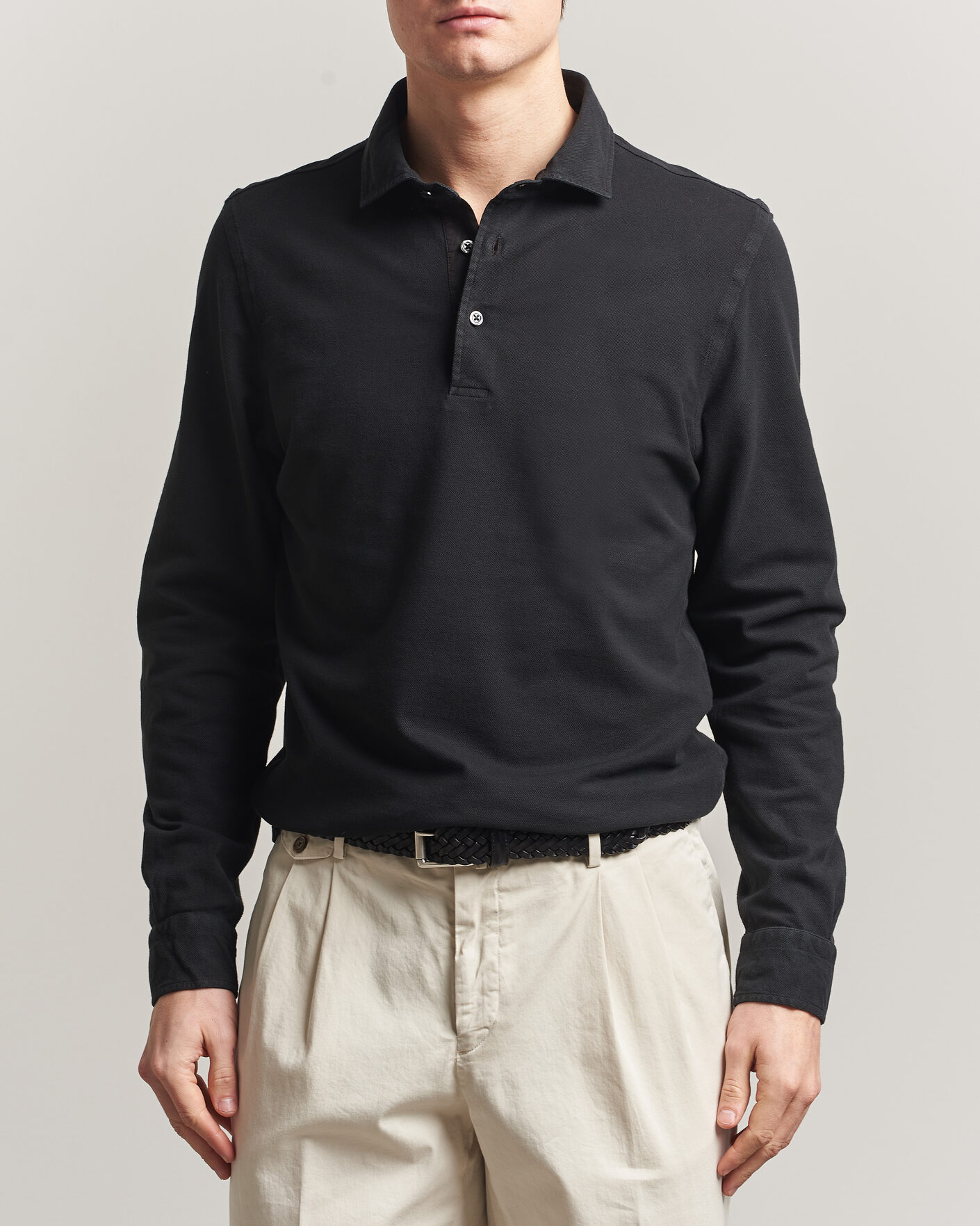Men | Polo Shirts | Gran Sasso | Washed Long Sleeve Polo Black