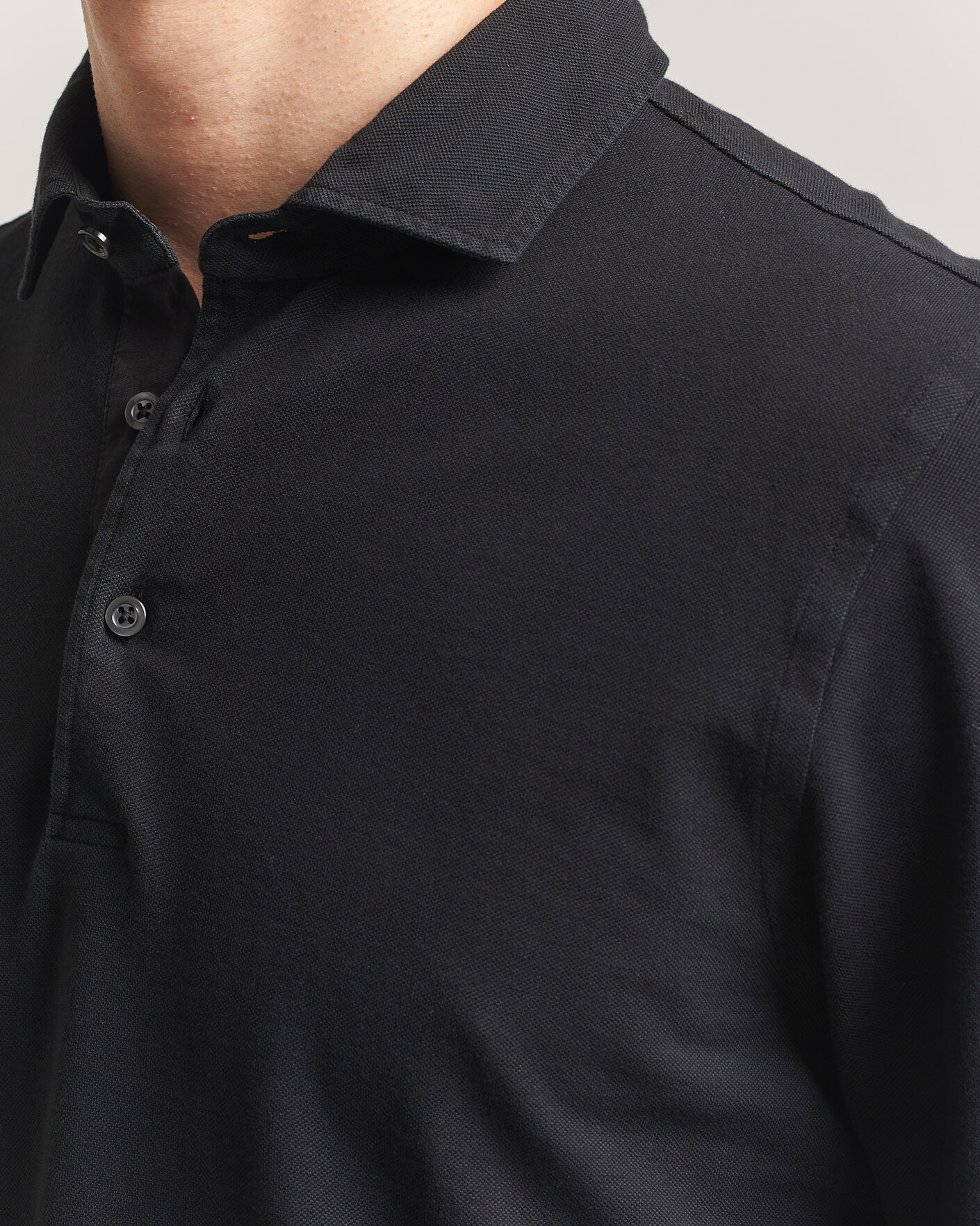 Gran Sasso Washed Long Sleeve Polo Black at CareOfCarl.com