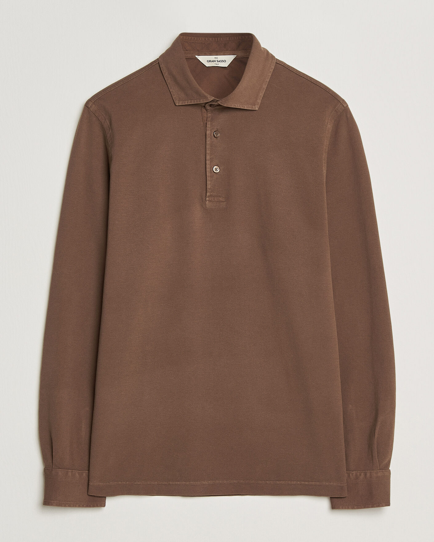 Men | Polo Shirts | Gran Sasso | Washed Long Sleeve Polo Brown