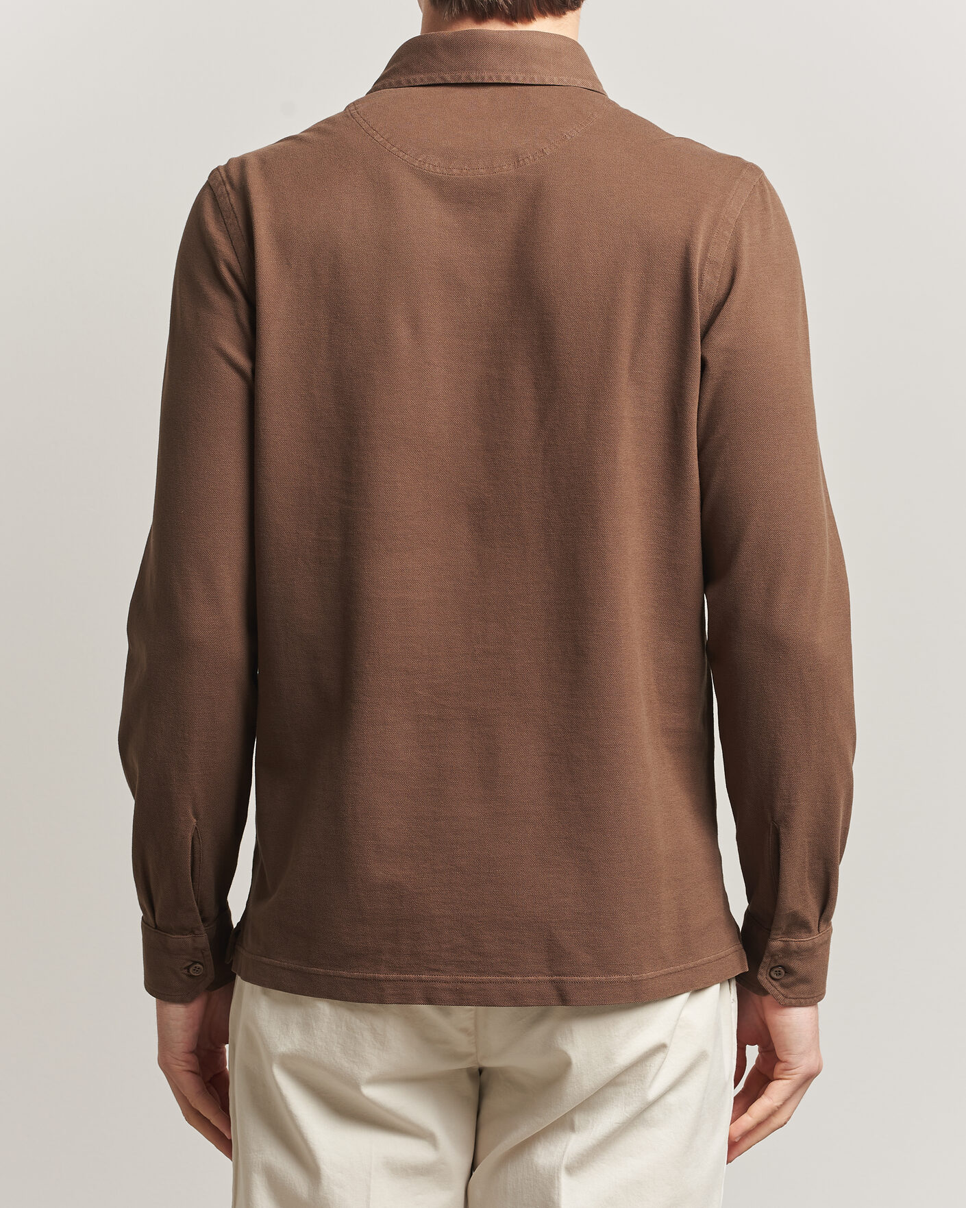 Men | Polo Shirts | Gran Sasso | Washed Long Sleeve Polo Brown
