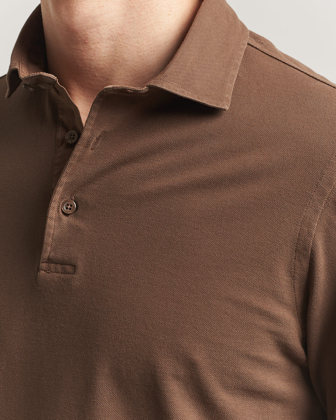 Men | Polo Shirts | Gran Sasso | Washed Long Sleeve Polo Brown