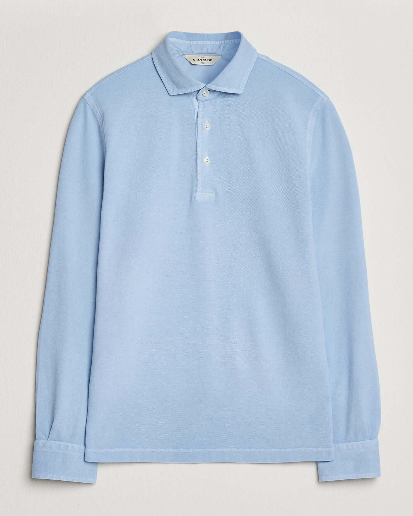 Men | Polo Shirts | Gran Sasso | Washed Long Sleeve Polo Light Blue