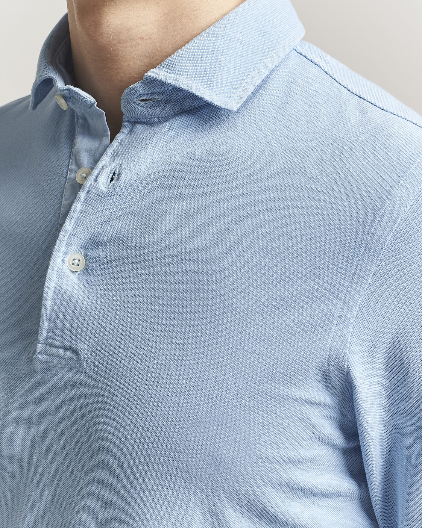 Men | Polo Shirts | Gran Sasso | Washed Long Sleeve Polo Light Blue