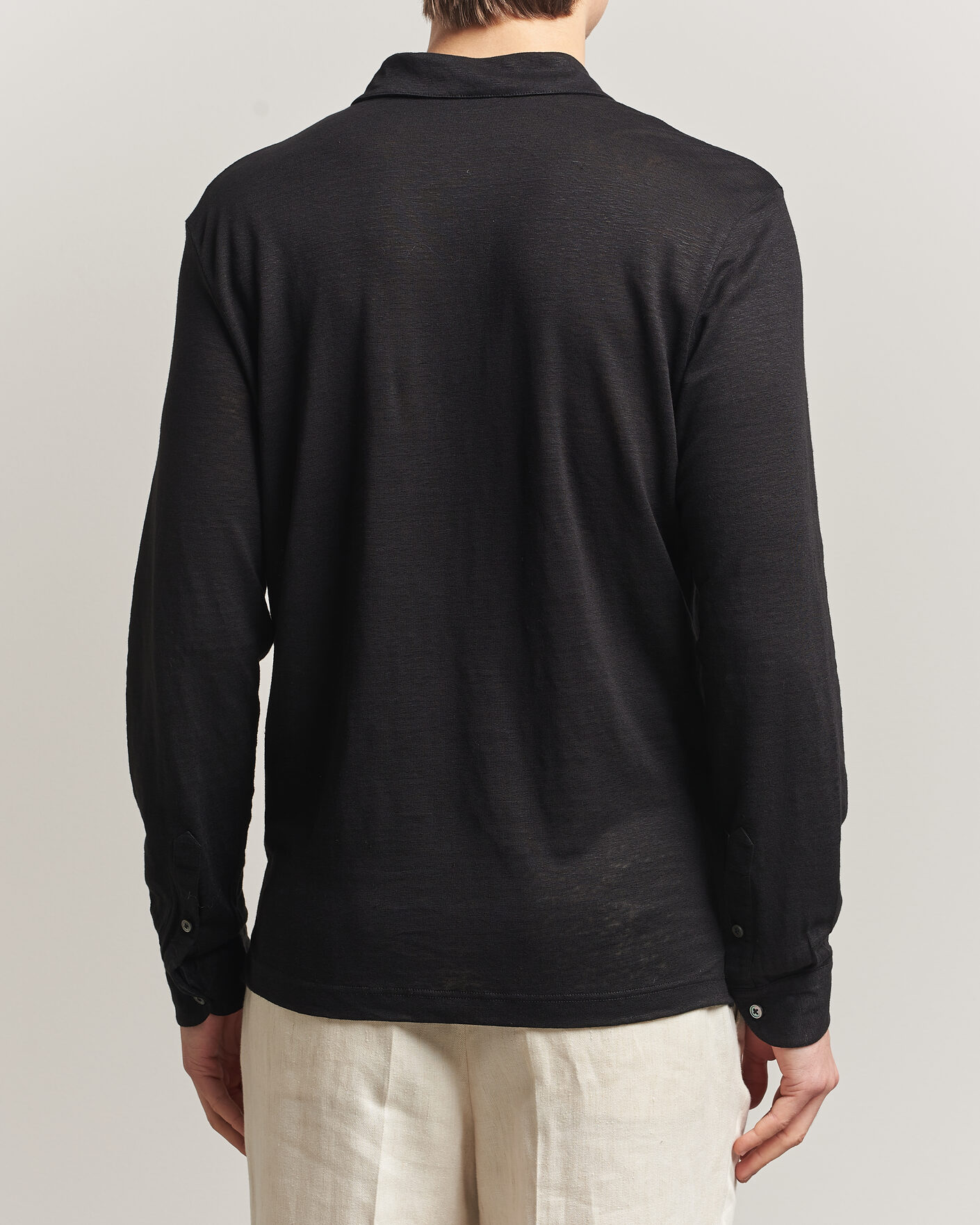 Men | Polo Shirts | Gran Sasso | Washed Linen Long Sleeve Polo Black