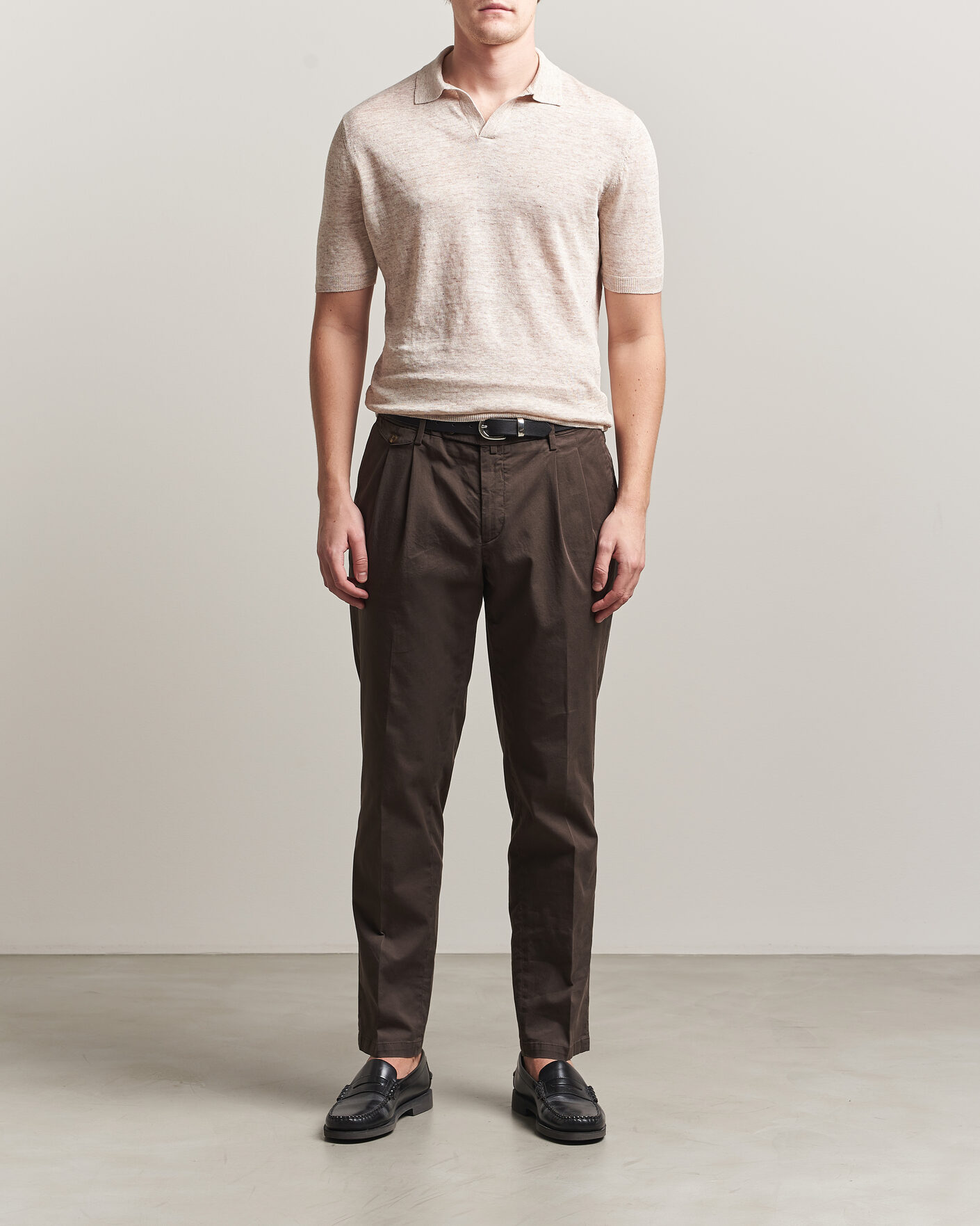 Men | Polo Shirts | Gran Sasso | Washed Knitted Linen Polo Beige Melange