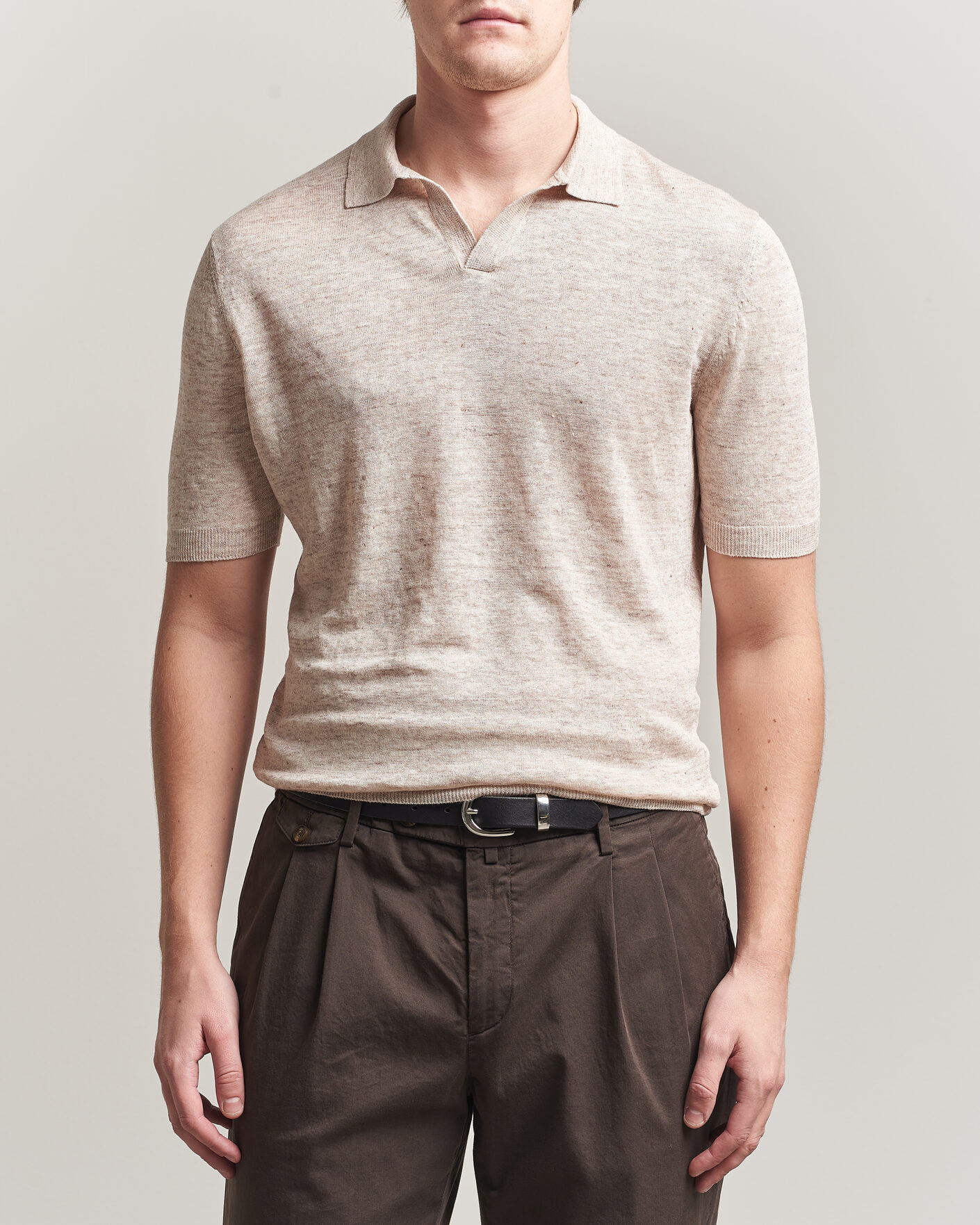 Men | Polo Shirts | Gran Sasso | Washed Knitted Linen Polo Beige Melange
