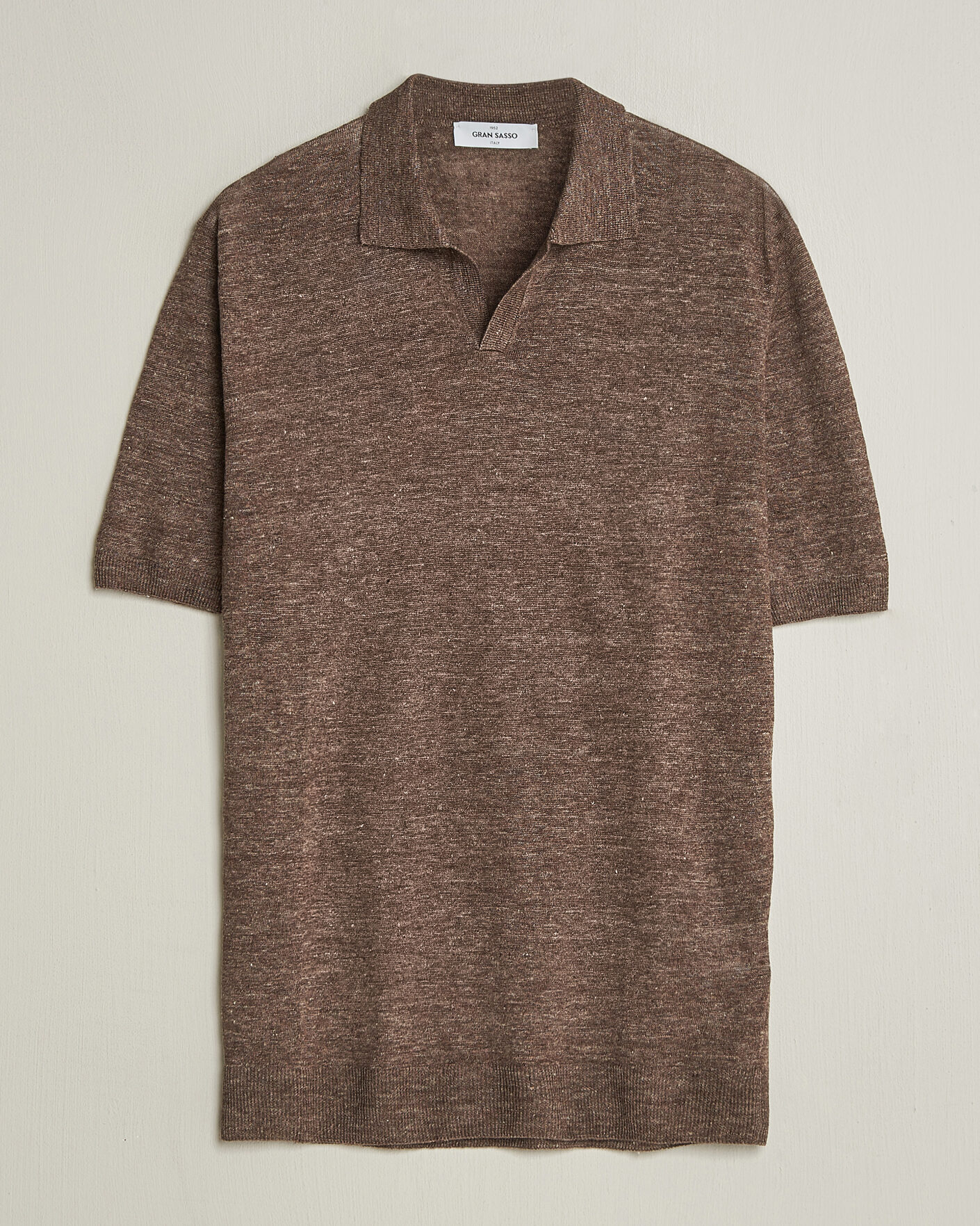 Men | Polo Shirts | Gran Sasso | Washed Knitted Linen Polo Brown Melange