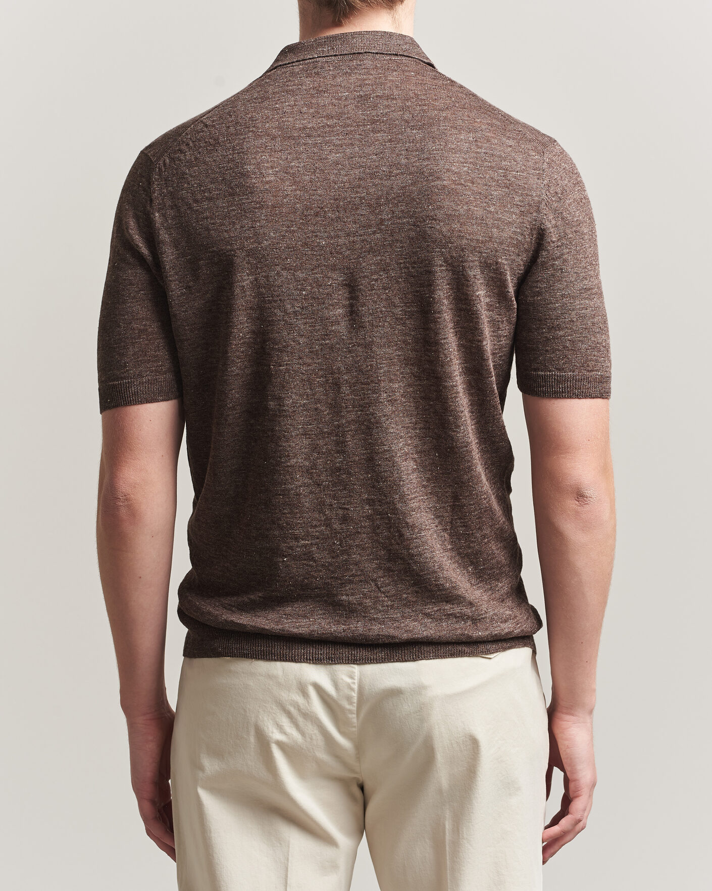 Men | Polo Shirts | Gran Sasso | Washed Knitted Linen Polo Brown Melange