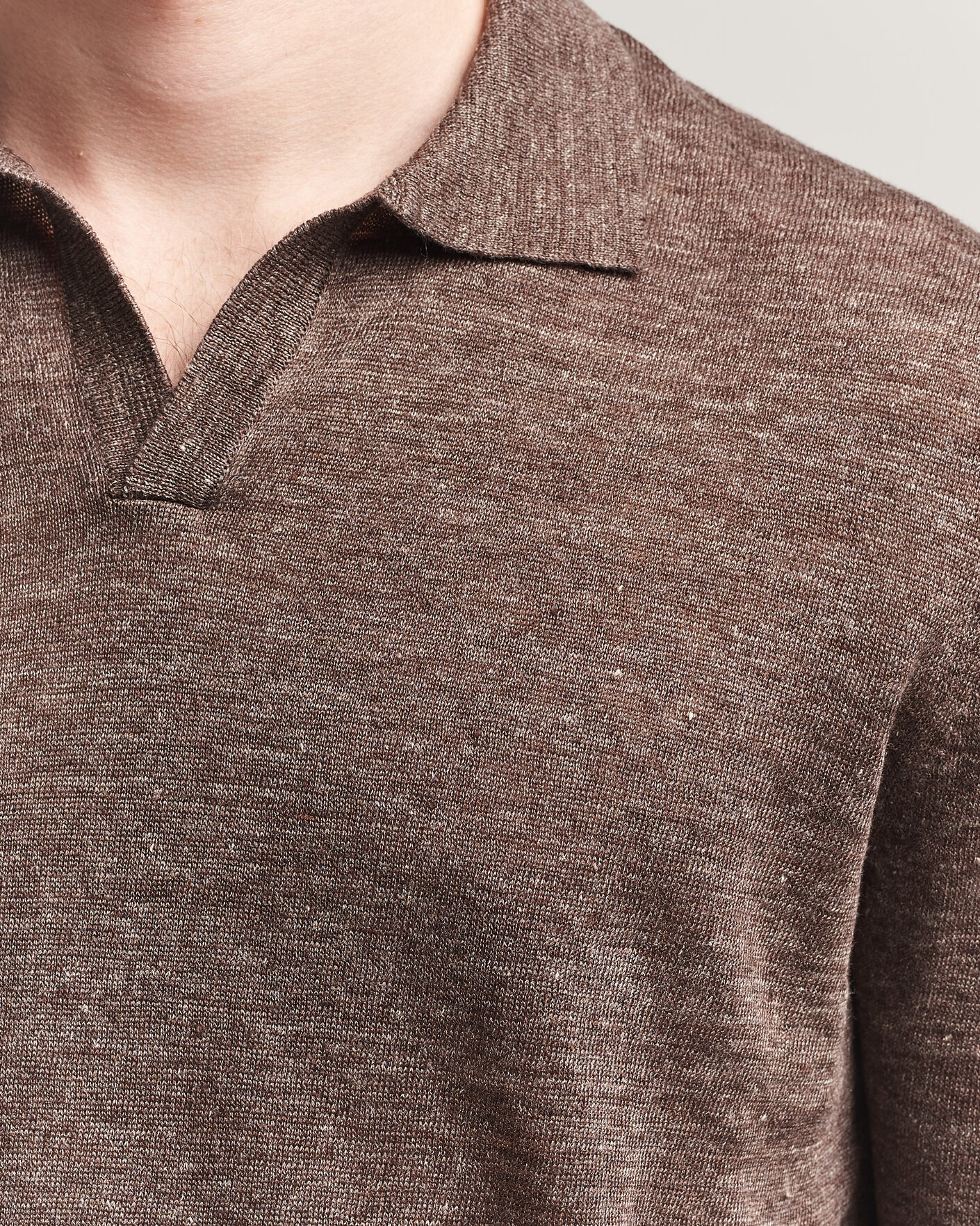 Men | Polo Shirts | Gran Sasso | Washed Knitted Linen Polo Brown Melange