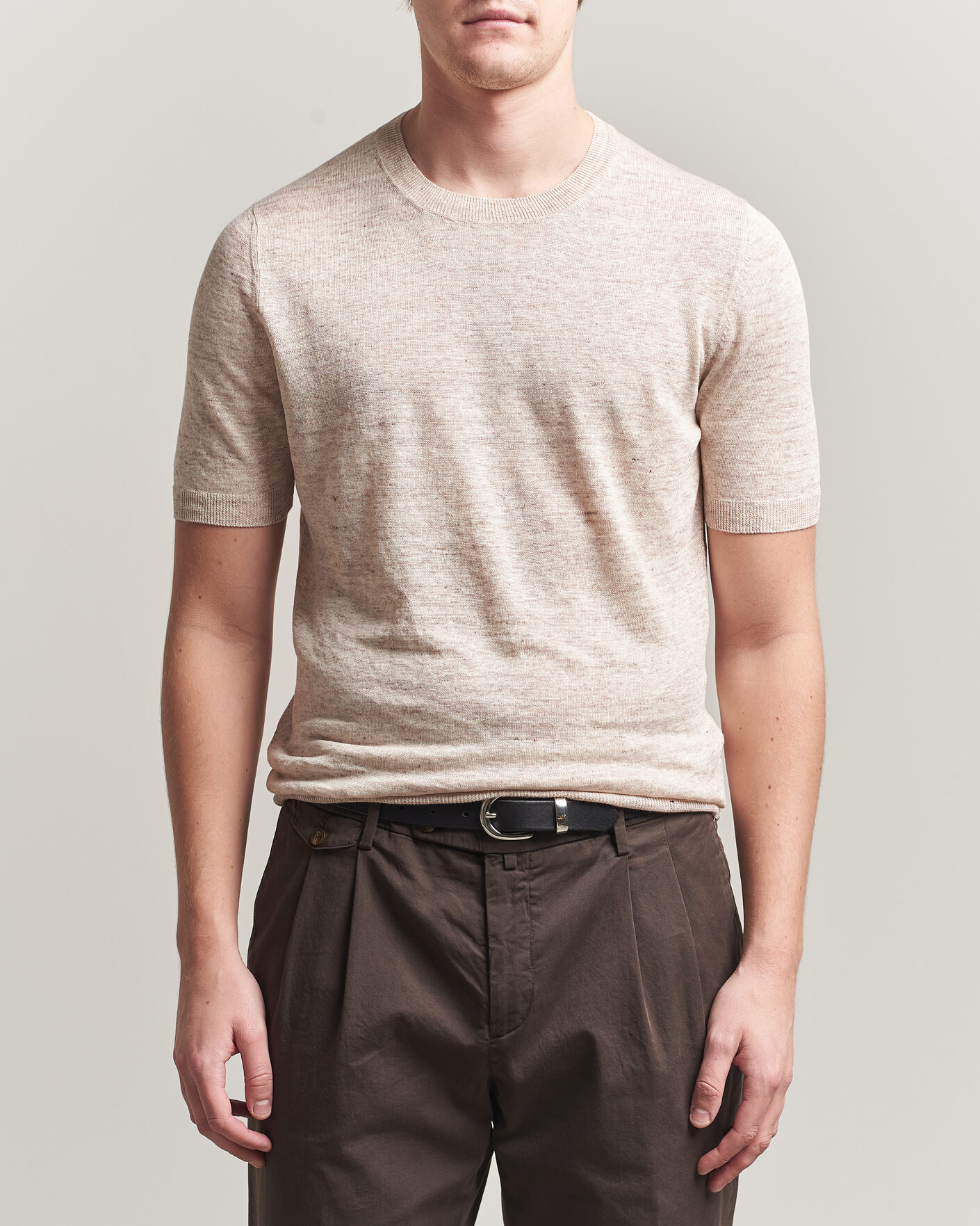 Gran Sasso Washed Knitted Linen T-Shirt Beige Melange at