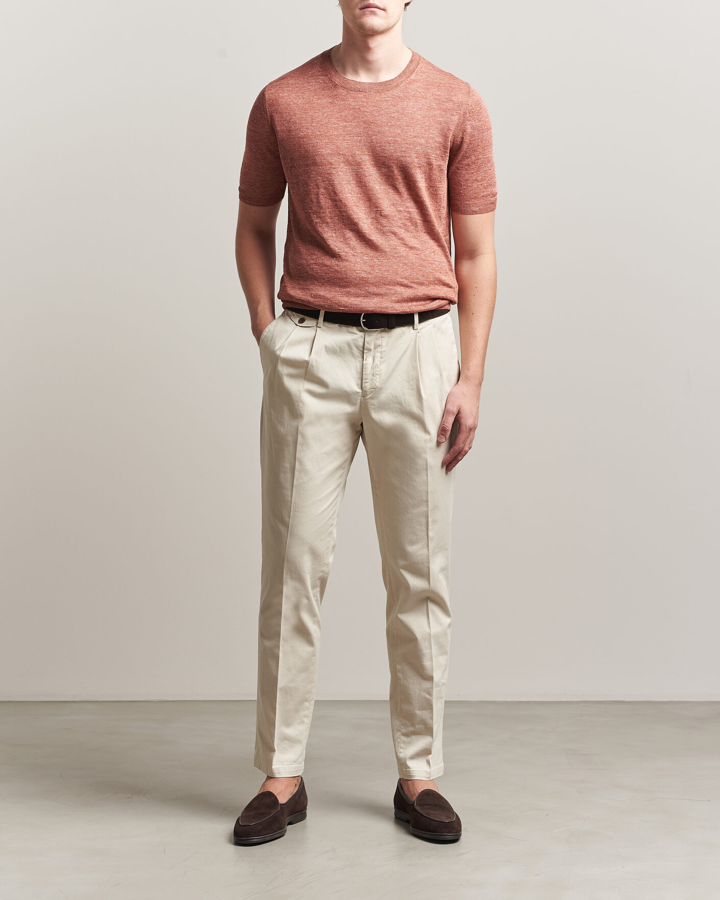 Men | T-Shirts | Gran Sasso | Washed Knitted Linen T-Shirt Apricot Orange Melange