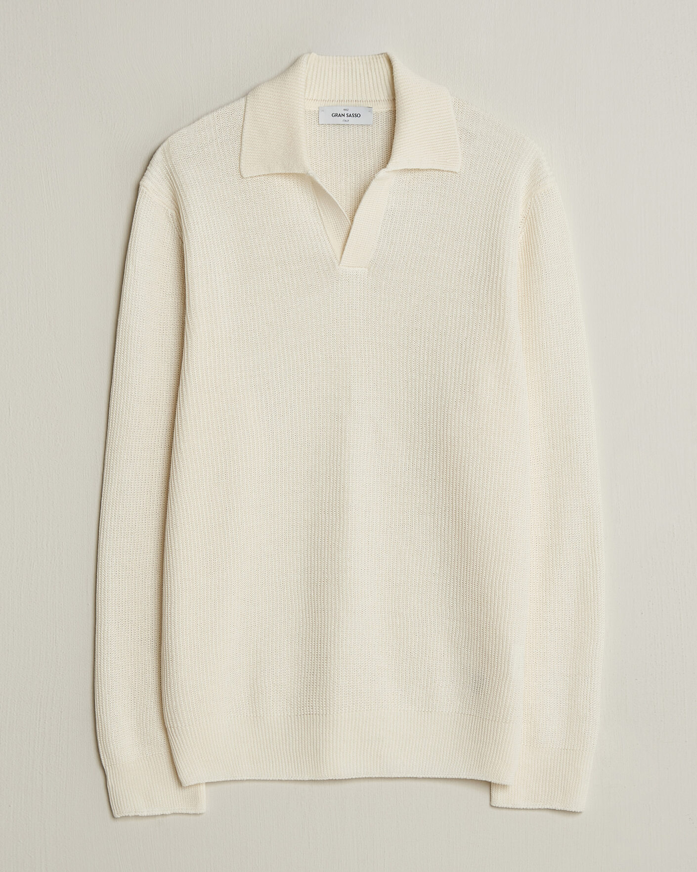 Gran Sasso Linen/Cotton Open Collar Knitted Polo Cream at