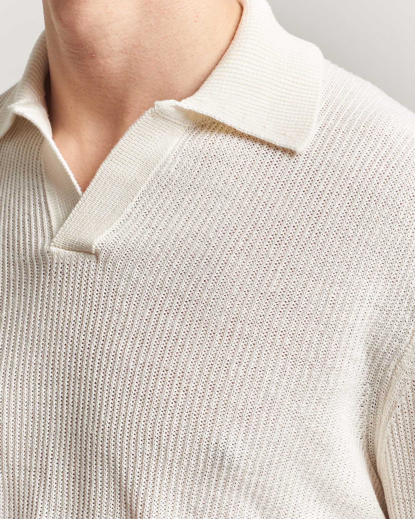 Gran Sasso Linen/Cotton Open Collar Knitted Polo Cream at