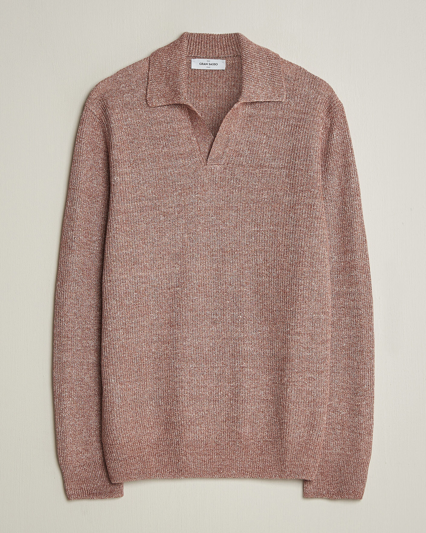 Men | Sweaters & Knitwear | Gran Sasso | Linen/Cotton Open Collar Knitted Polo Rust Melange