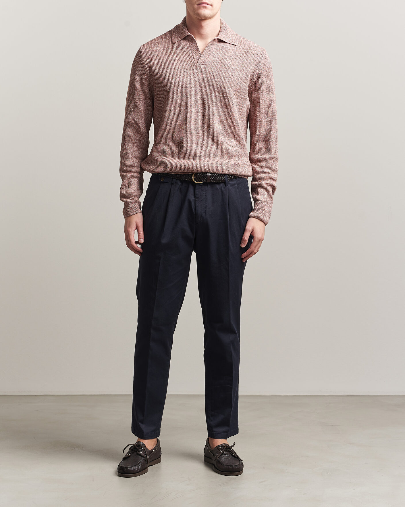 Men | Sweaters & Knitwear | Gran Sasso | Linen/Cotton Open Collar Knitted Polo Rust Melange