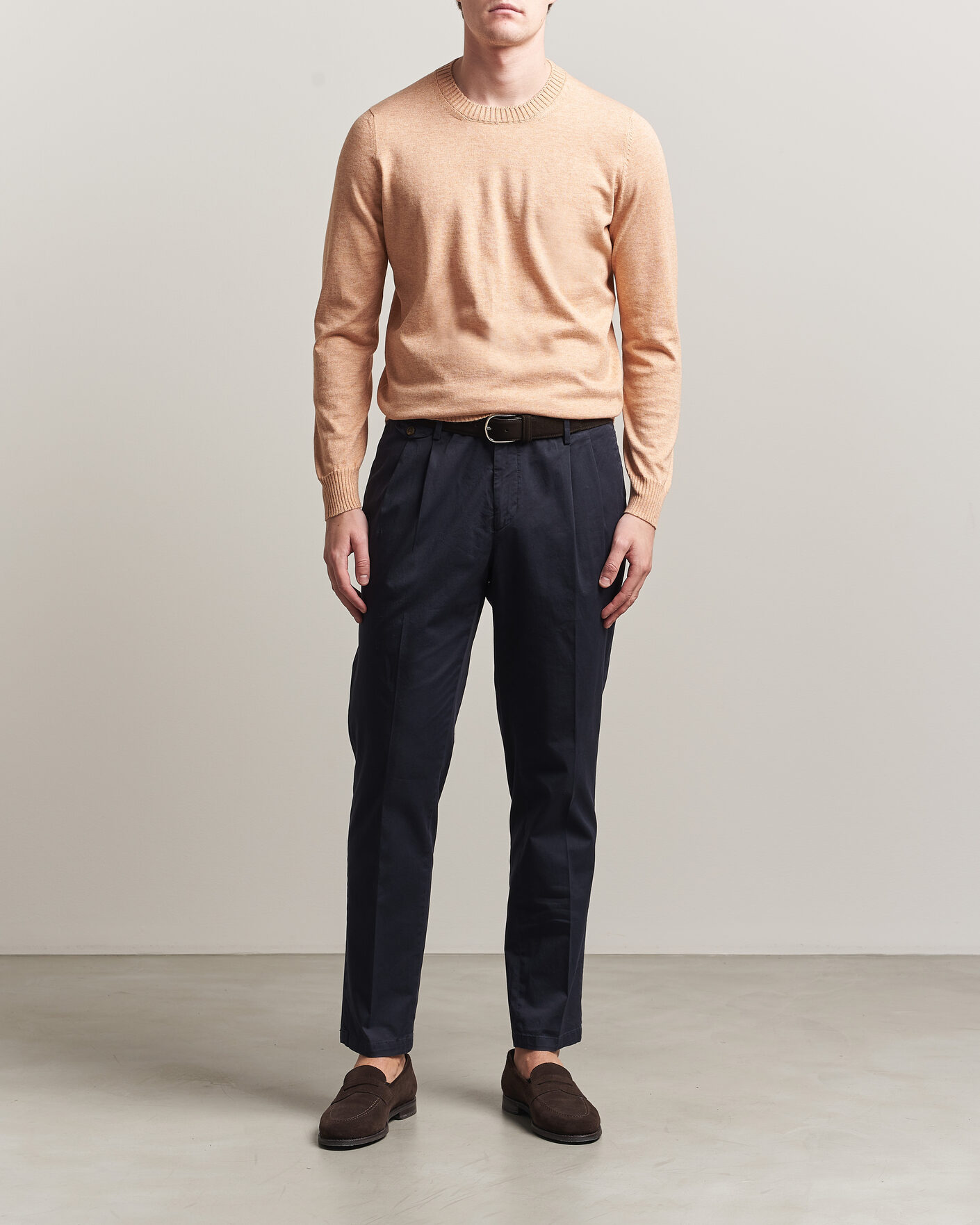 Men | Sweaters & Knitwear | Gran Sasso | Cotton/Cashmere Knitted Crew Neck Sweater Apricot Orange Melange