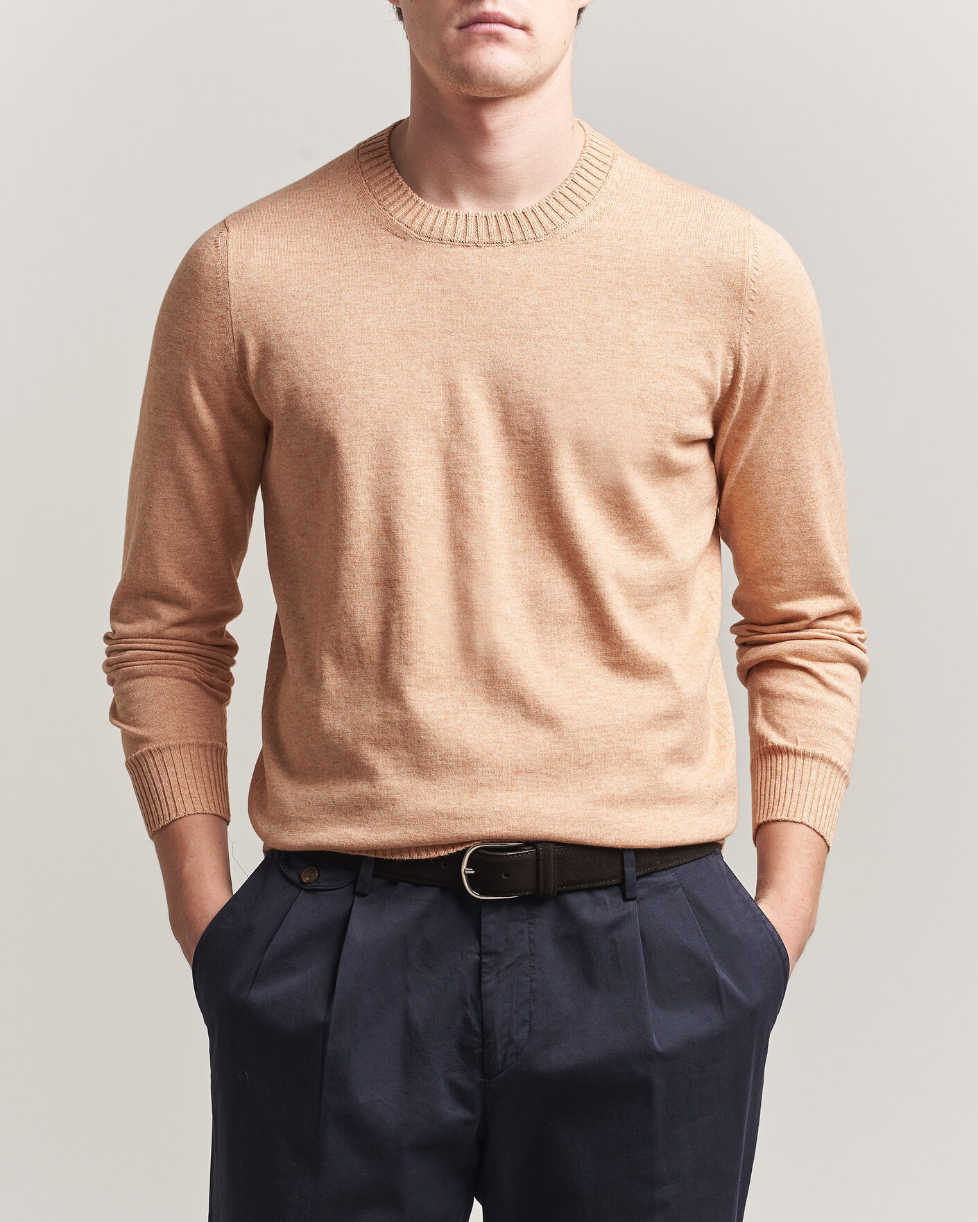Men | Sweaters & Knitwear | Gran Sasso | Cotton/Cashmere Knitted Crew Neck Sweater Apricot Orange Melange