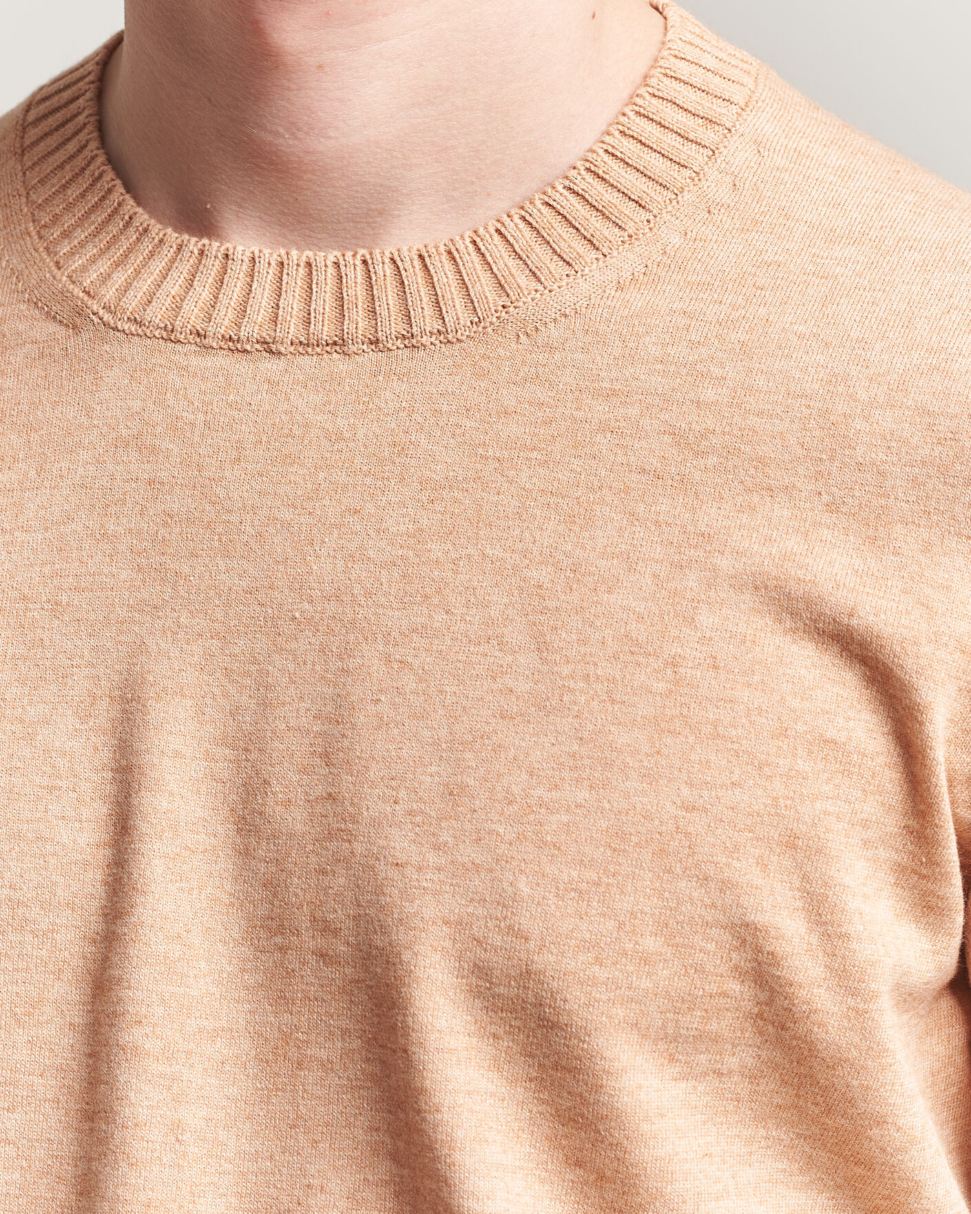 Men | Sweaters & Knitwear | Gran Sasso | Cotton/Cashmere Knitted Crew Neck Sweater Apricot Orange Melange