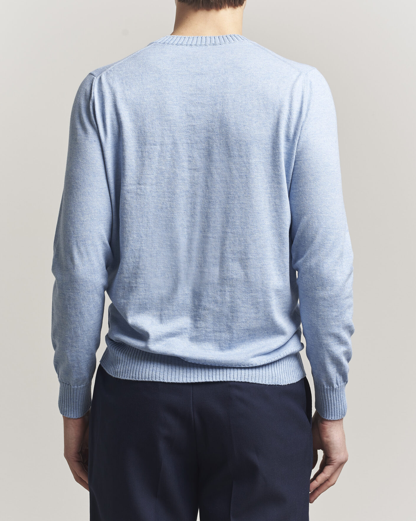 Men | Sweaters & Knitwear | Gran Sasso | Cotton/Cashmere Knitted Crew Neck Sweater Blue Melange