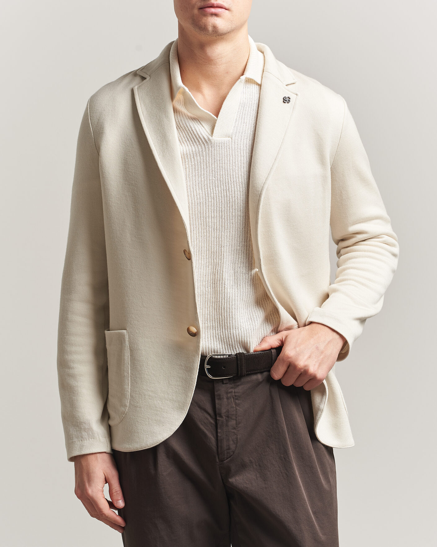 Men | Blazers | Gran Sasso | Wool Knitted Blazer Cream