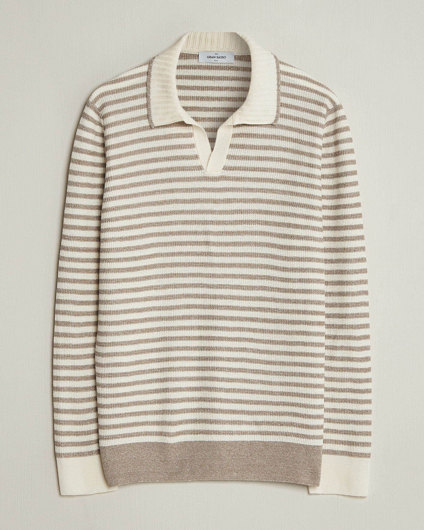 Men | Sweaters & Knitwear | Gran Sasso | Linen/Cotton Knitted Striped Polo Beige/White