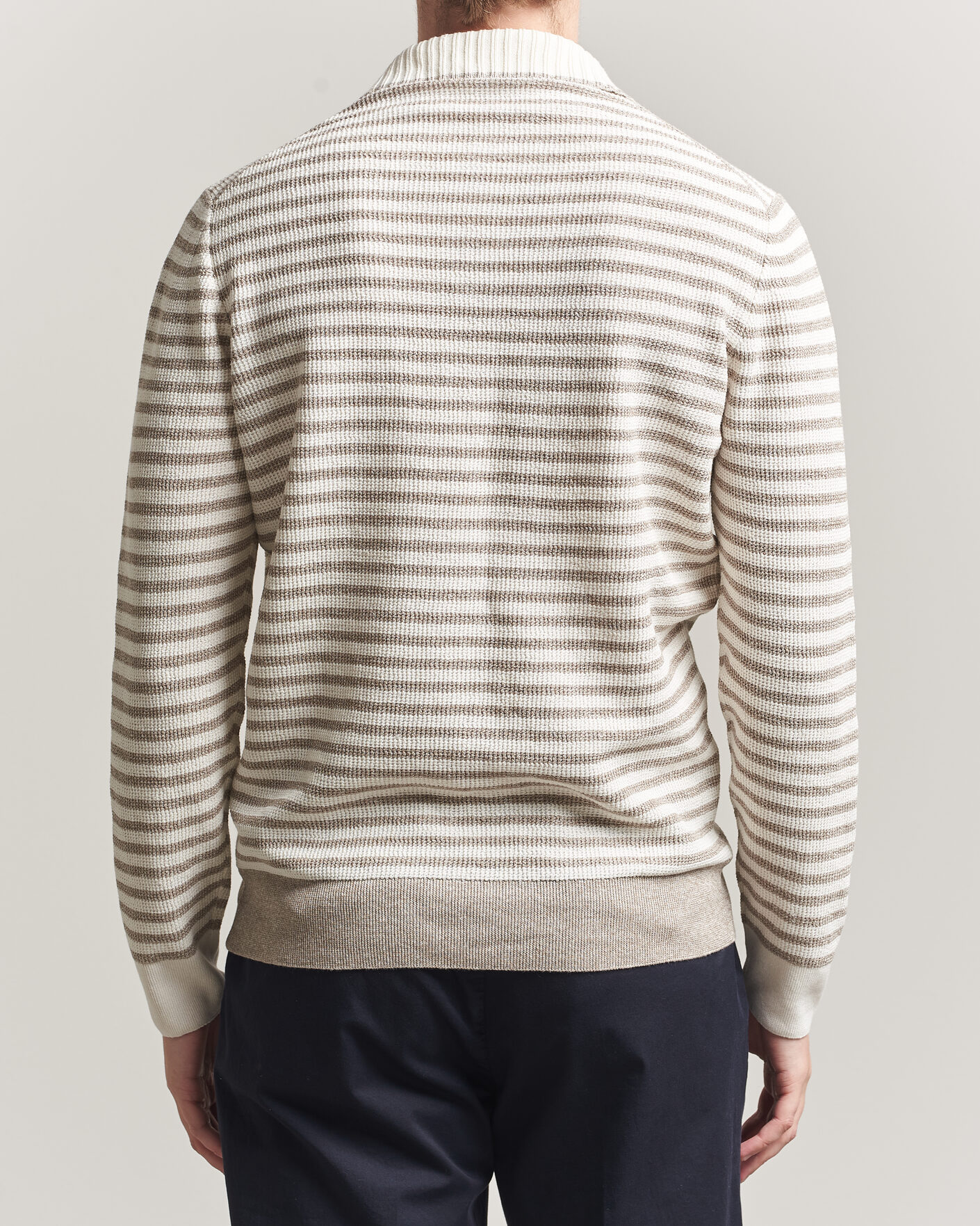 Men | Sweaters & Knitwear | Gran Sasso | Linen/Cotton Knitted Striped Polo Beige/White