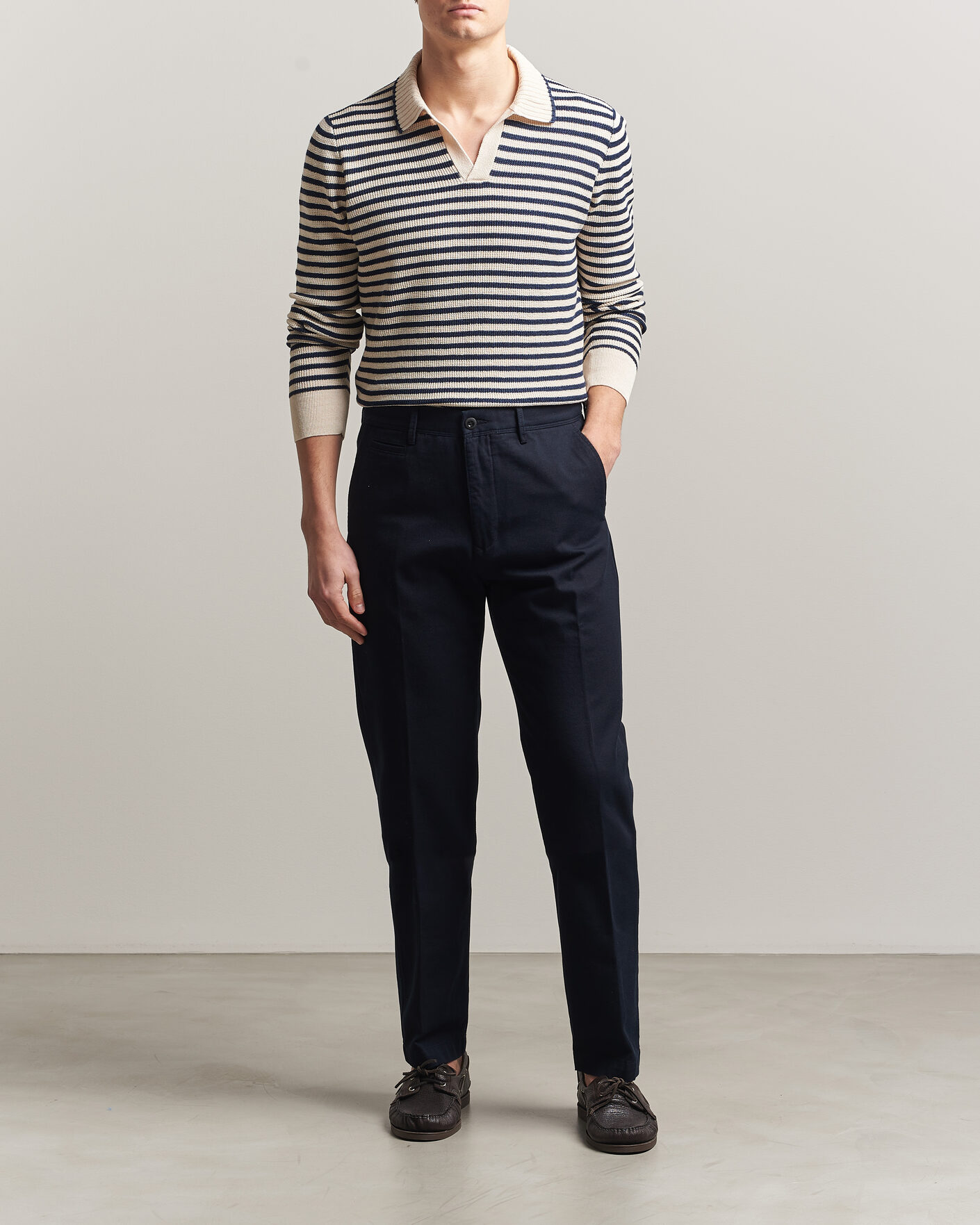 Men | Sweaters & Knitwear | Gran Sasso | Linen/Cotton Knitted Striped Polo Navy/White