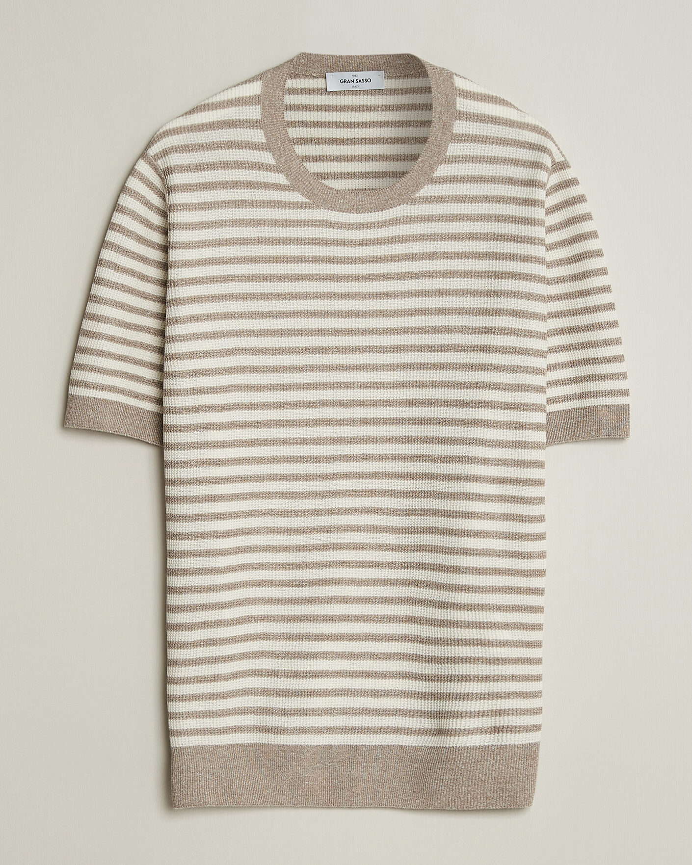 Men | T-Shirts | Gran Sasso | Linen/Cotton Knitted Striped T-Shirt Beige/White