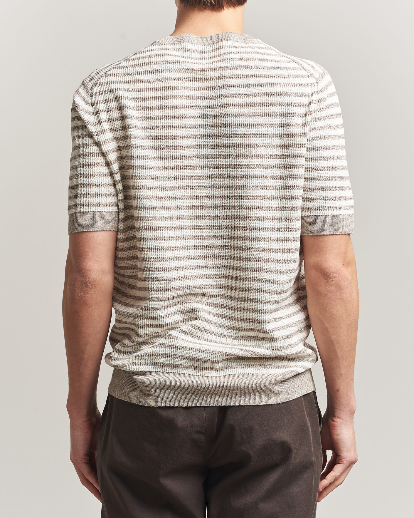 Men | T-Shirts | Gran Sasso | Linen/Cotton Knitted Striped T-Shirt Beige/White