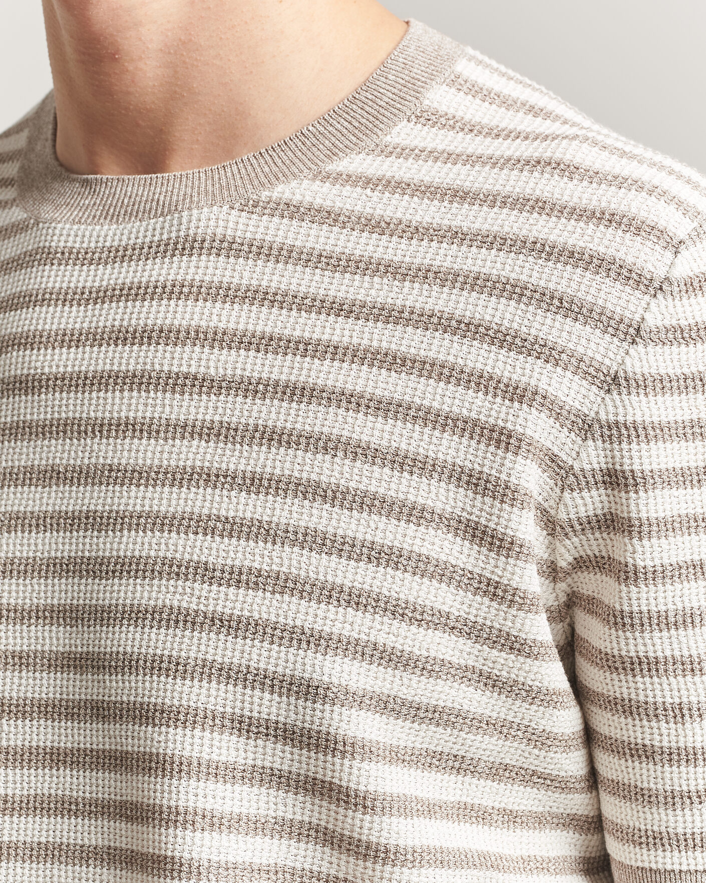 Men | T-Shirts | Gran Sasso | Linen/Cotton Knitted Striped T-Shirt Beige/White