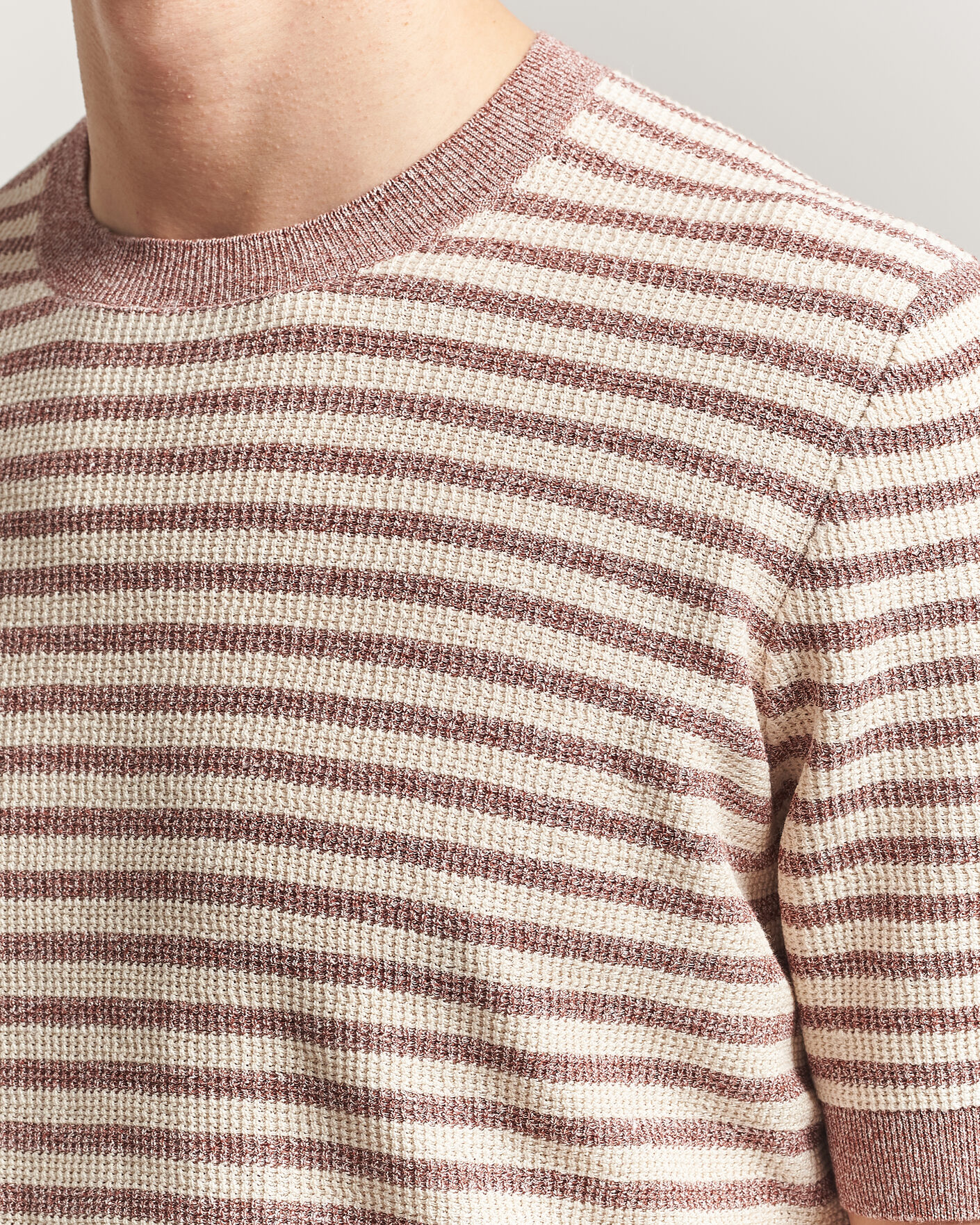 Men | T-Shirts | Gran Sasso | Linen/Cotton Knitted Striped T-Shirt Red/White