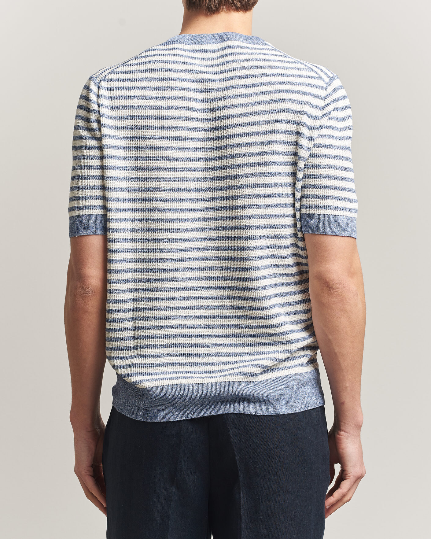 Men | T-Shirts | Gran Sasso | Linen/Cotton Knitted Striped T-Shirt Blue/White