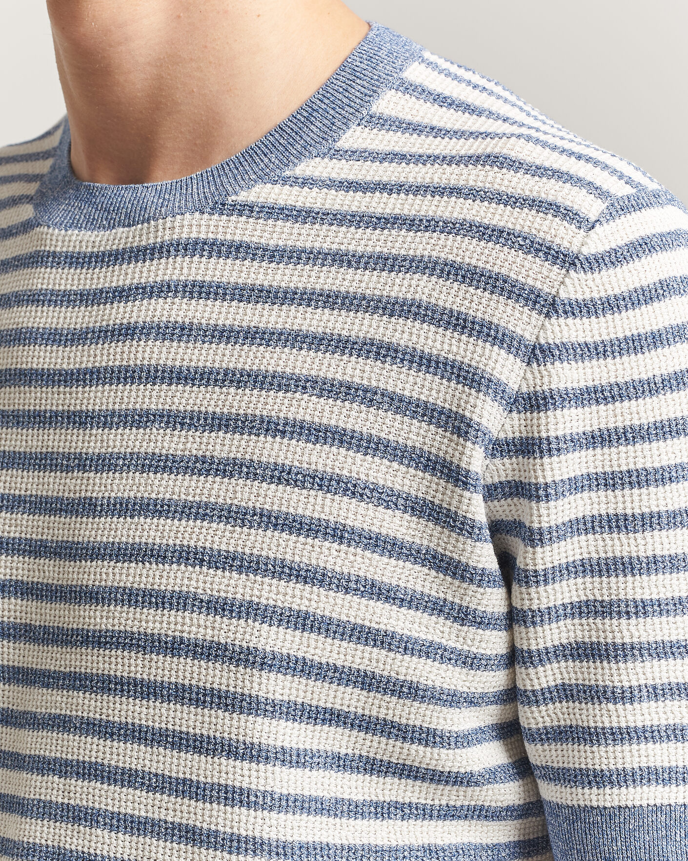 Men | T-Shirts | Gran Sasso | Linen/Cotton Knitted Striped T-Shirt Blue/White
