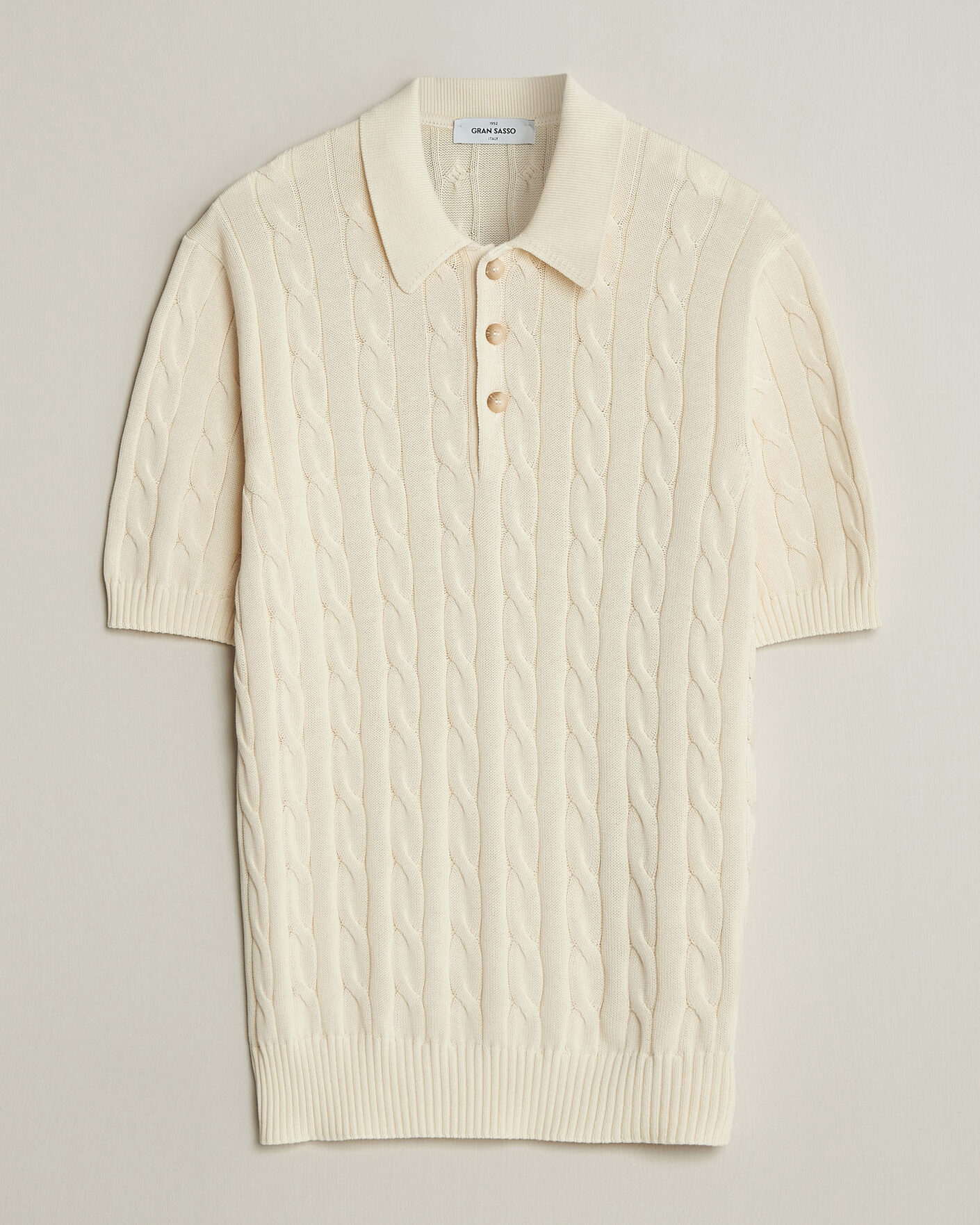 Men | Polo Shirts | Gran Sasso | Cotton Cable Knitted Polo Cream
