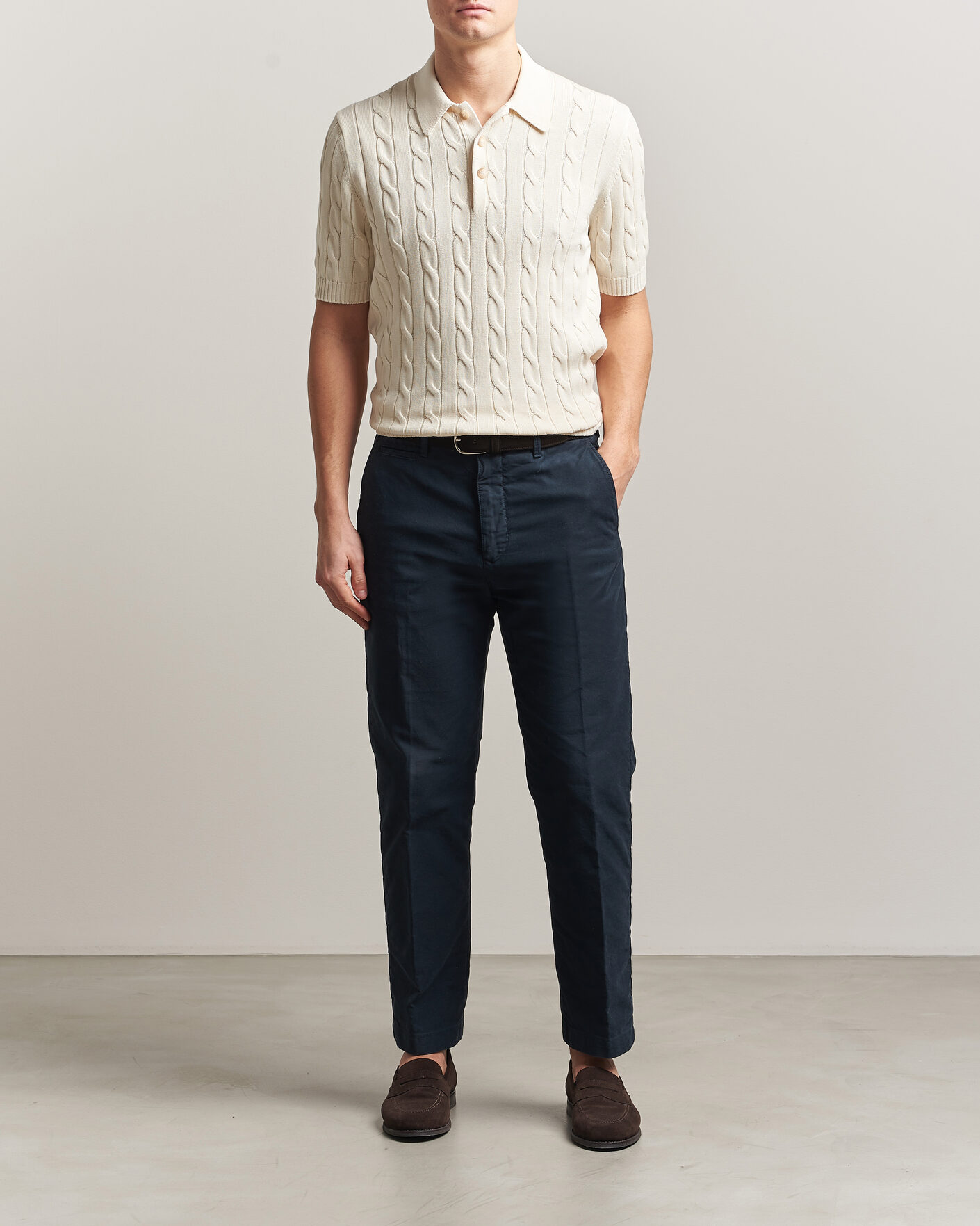 Men | Polo Shirts | Gran Sasso | Cotton Cable Knitted Polo Cream