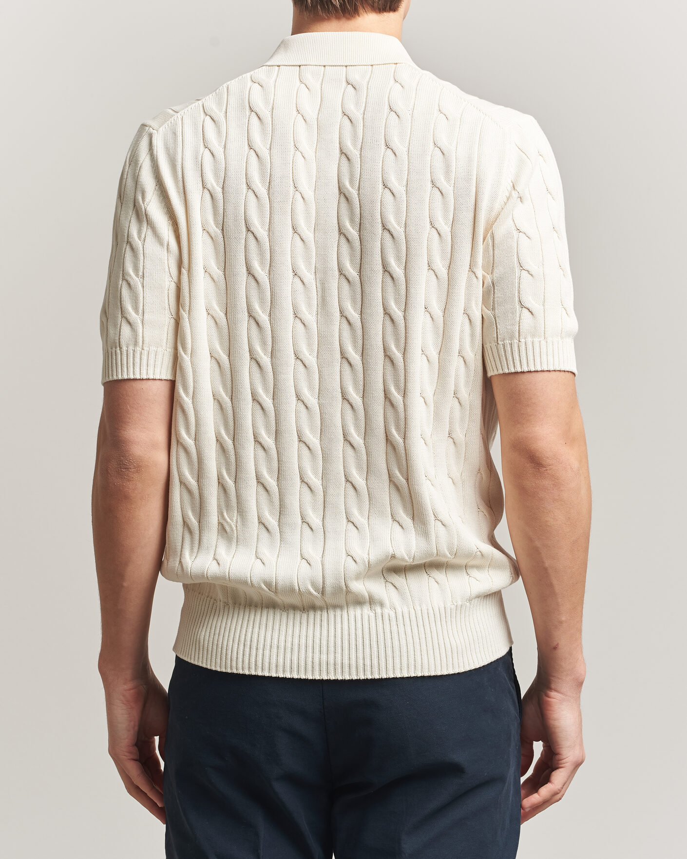 Men | Polo Shirts | Gran Sasso | Cotton Cable Knitted Polo Cream