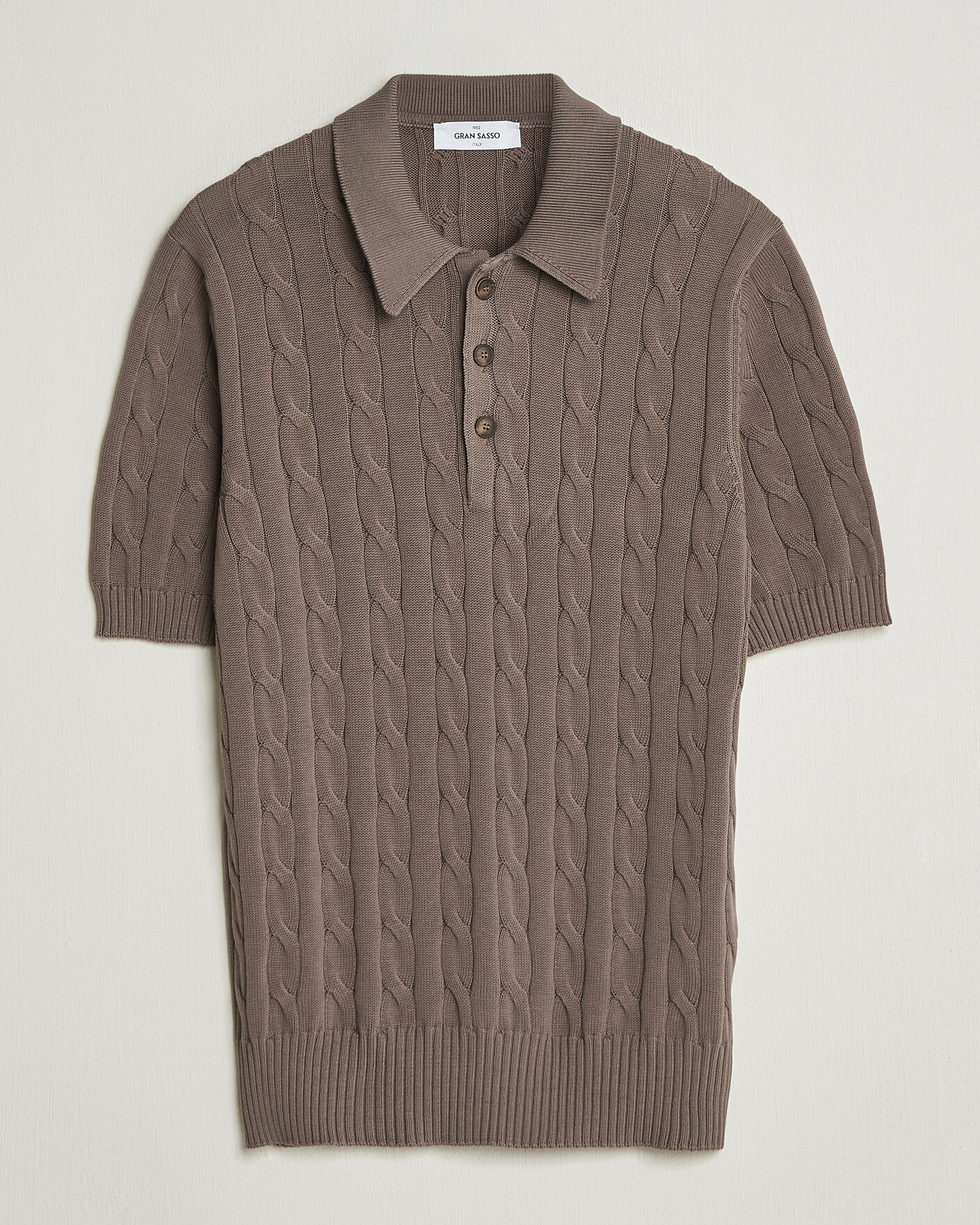 Men | Polo Shirts | Gran Sasso | Cotton Cable Knitted Polo Brown