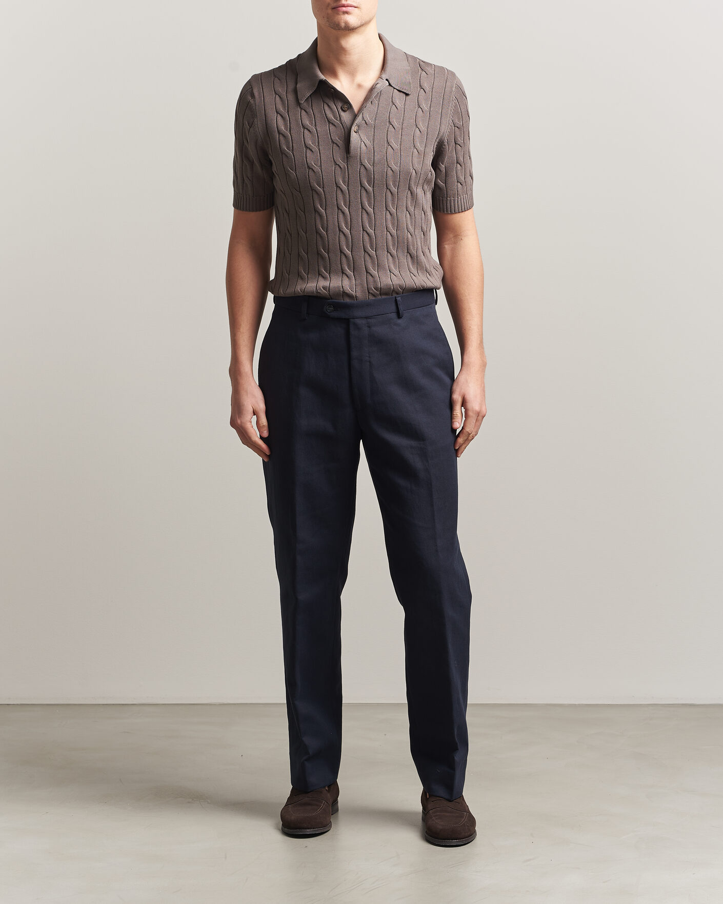 Men | Polo Shirts | Gran Sasso | Cotton Cable Knitted Polo Brown