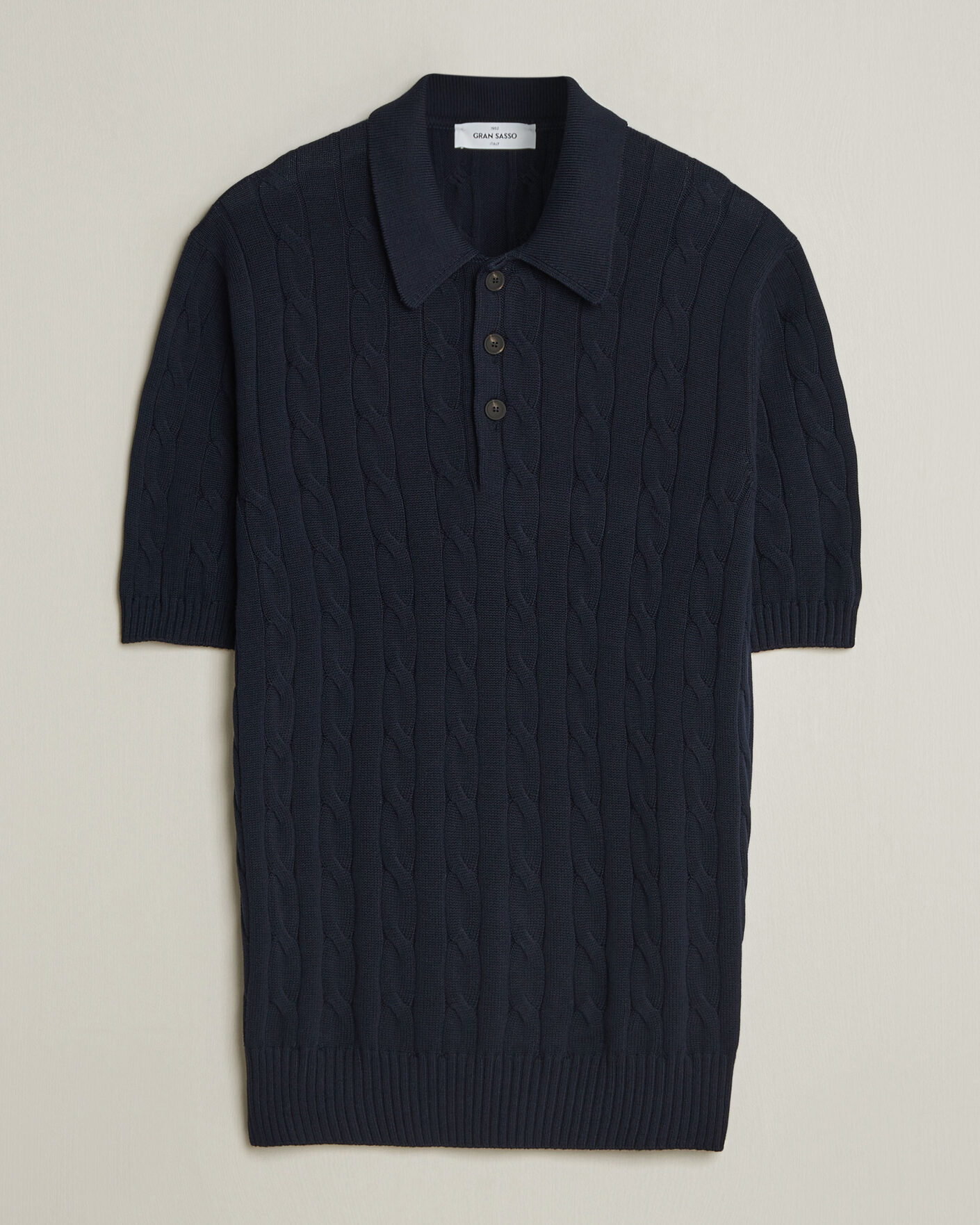 Gran Sasso Cotton Cable Knitted Polo Navy at CareOfCarl.com