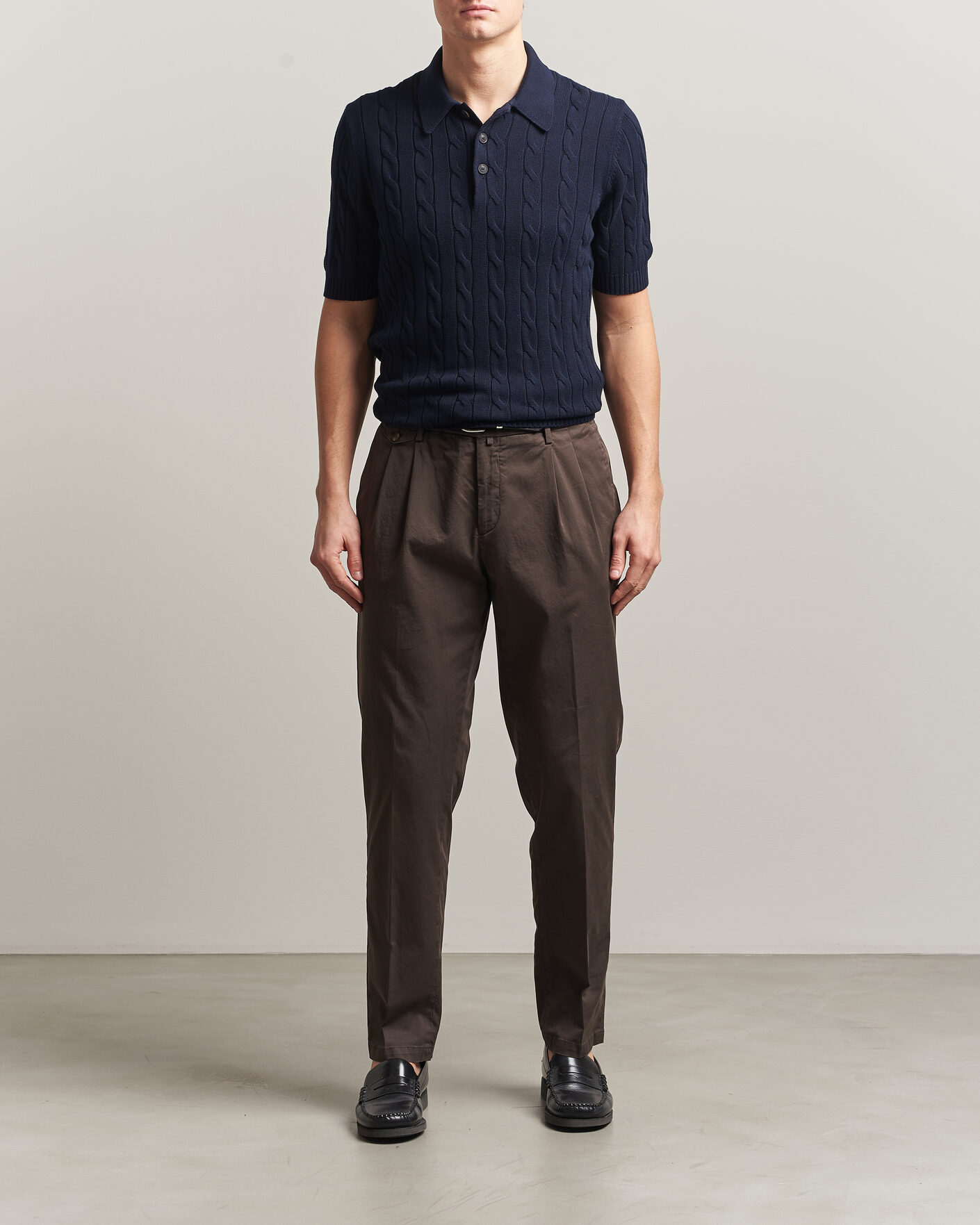 Men | Polo Shirts | Gran Sasso | Cotton Cable Knitted Polo Navy
